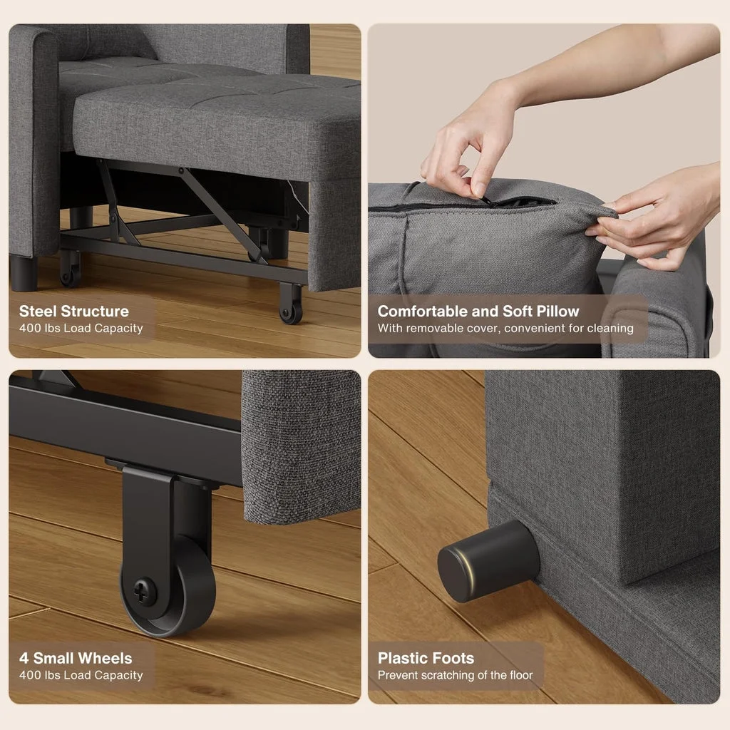 Convertible Sleeper Chair, Aiho 3 - in - 1 Convertible Sofa Bed Recliner Chair with Pull Out Couch - Dark Gray