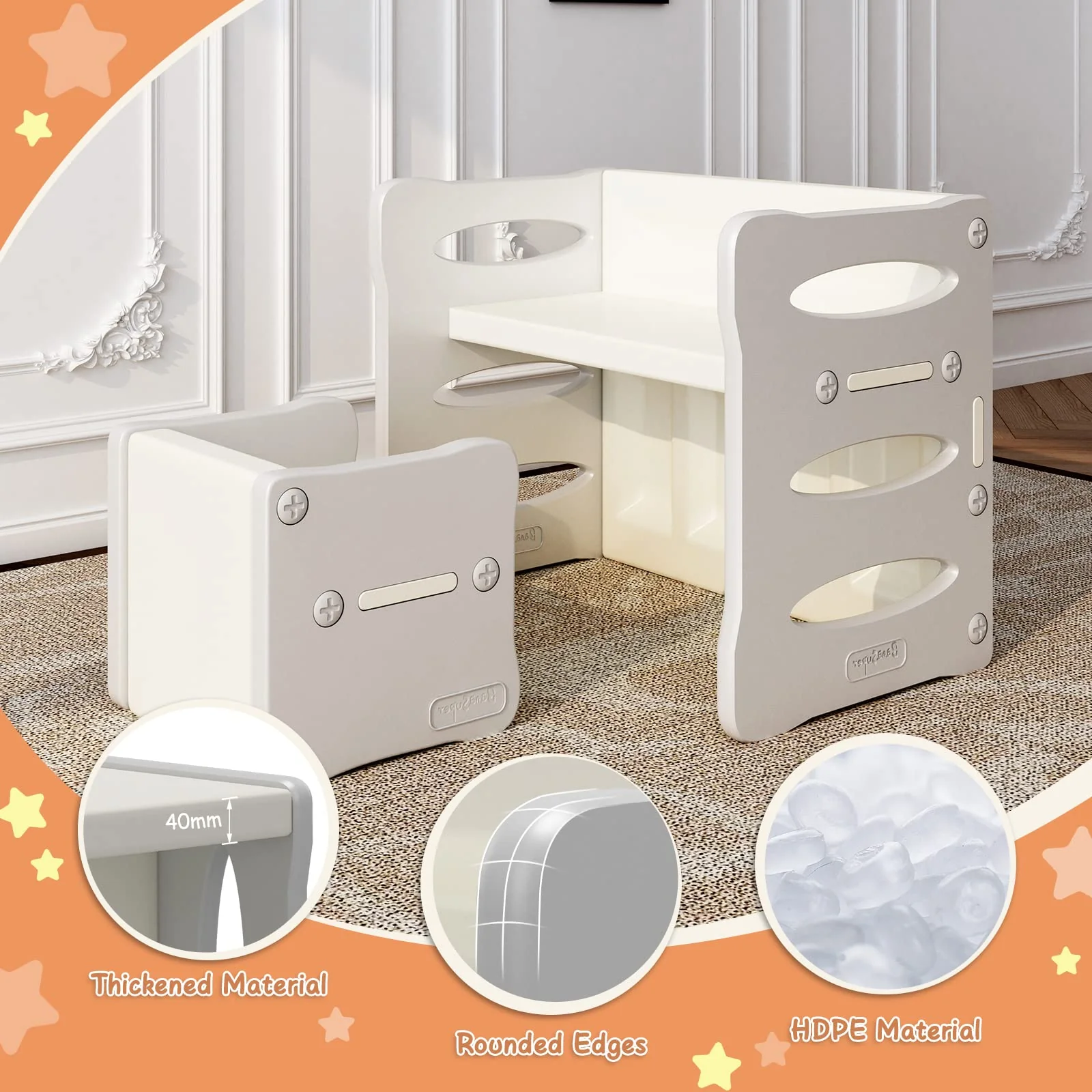 BanaSuper Plastic Kid's Table and 2 Chairs Set