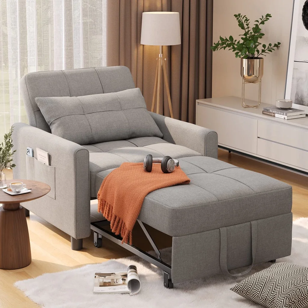 Convertible Sleeper Chair, Aiho 3 - in - 1 Convertible Sofa Bed Recliner Chair with Pull Out Couch - Dark Gray