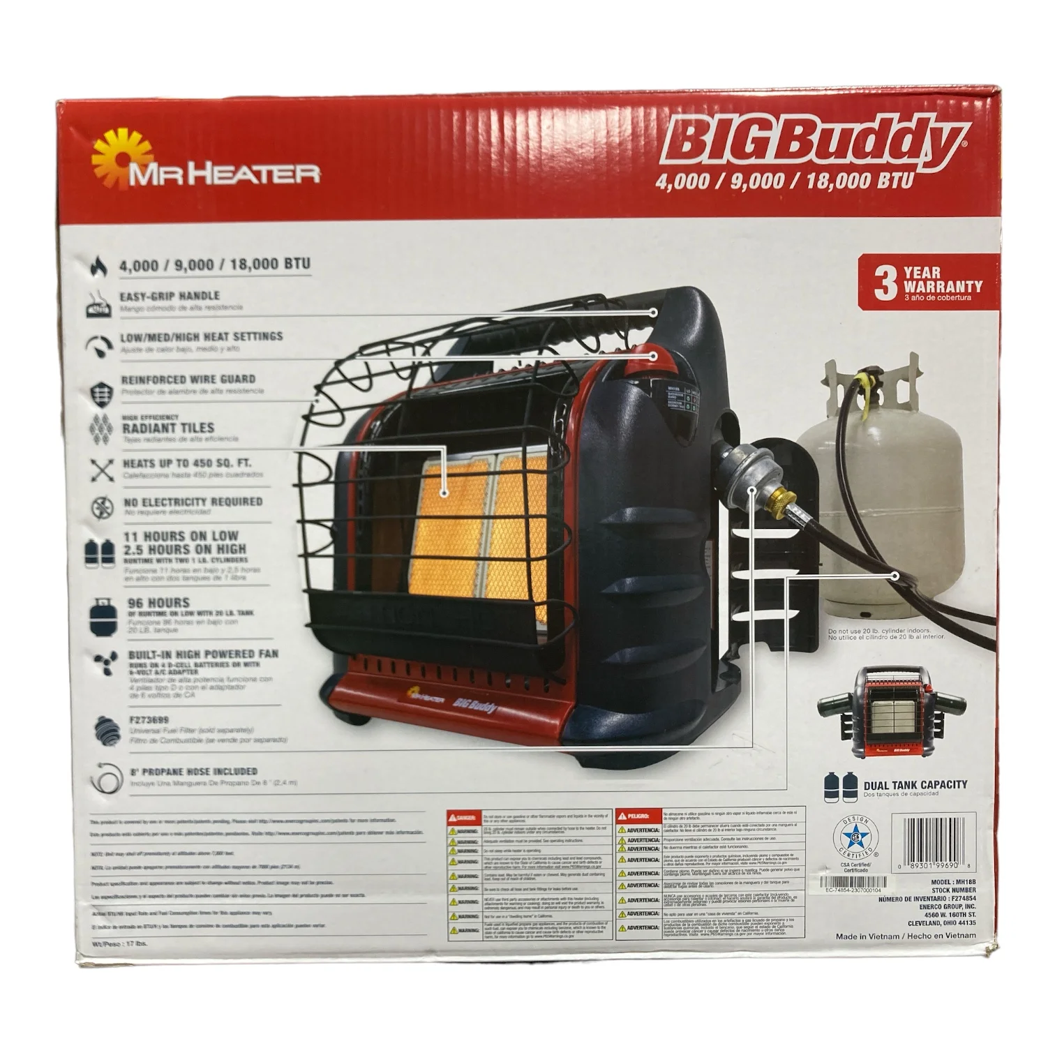 Mr. Heater Propane Space Heater 18, 000 BTU Big Buddy Portable Radiant 450 Sq Ft