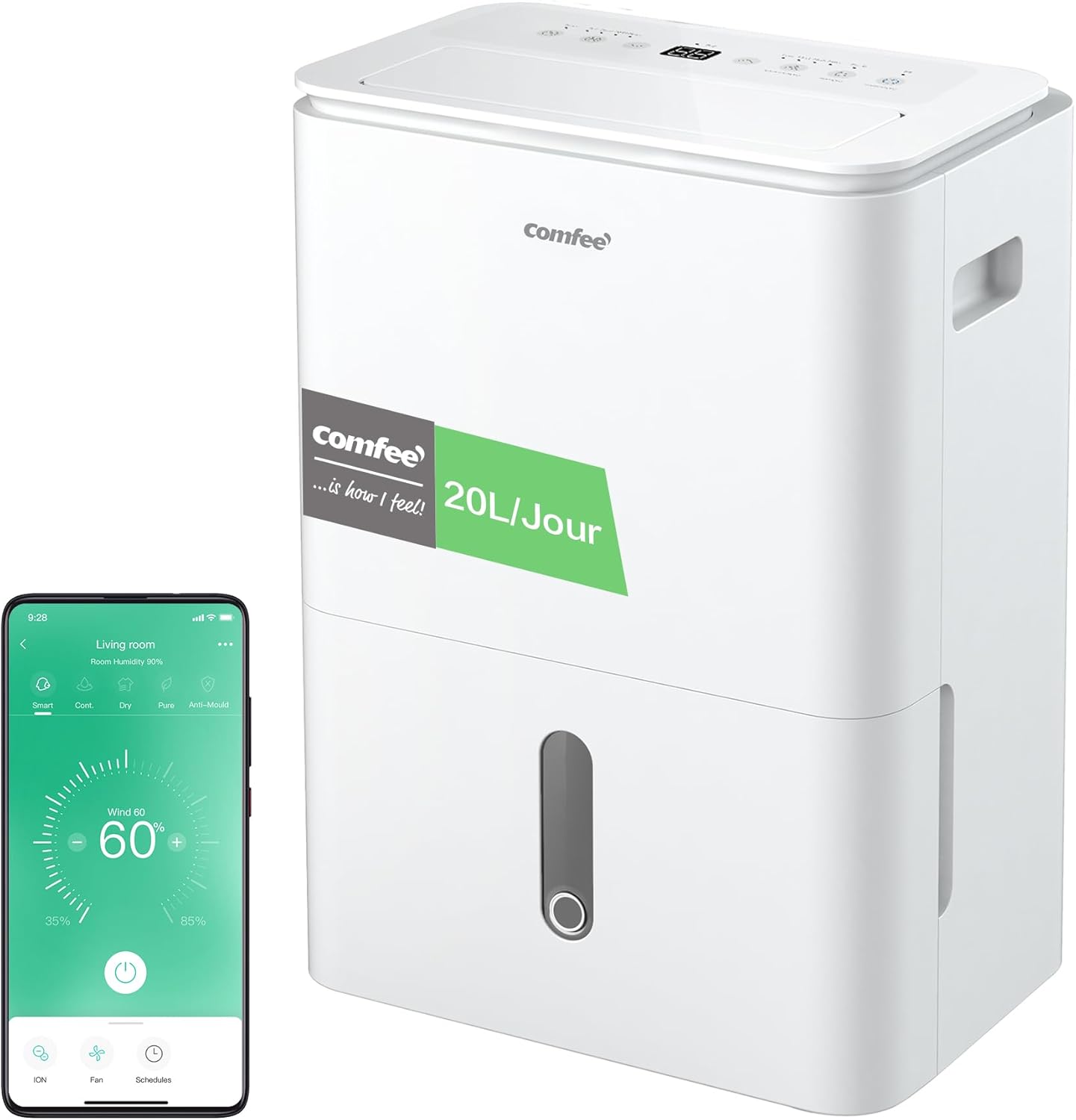 Déshumidificateur 20 L jour connecté réservoir 3 L mode sèche linge