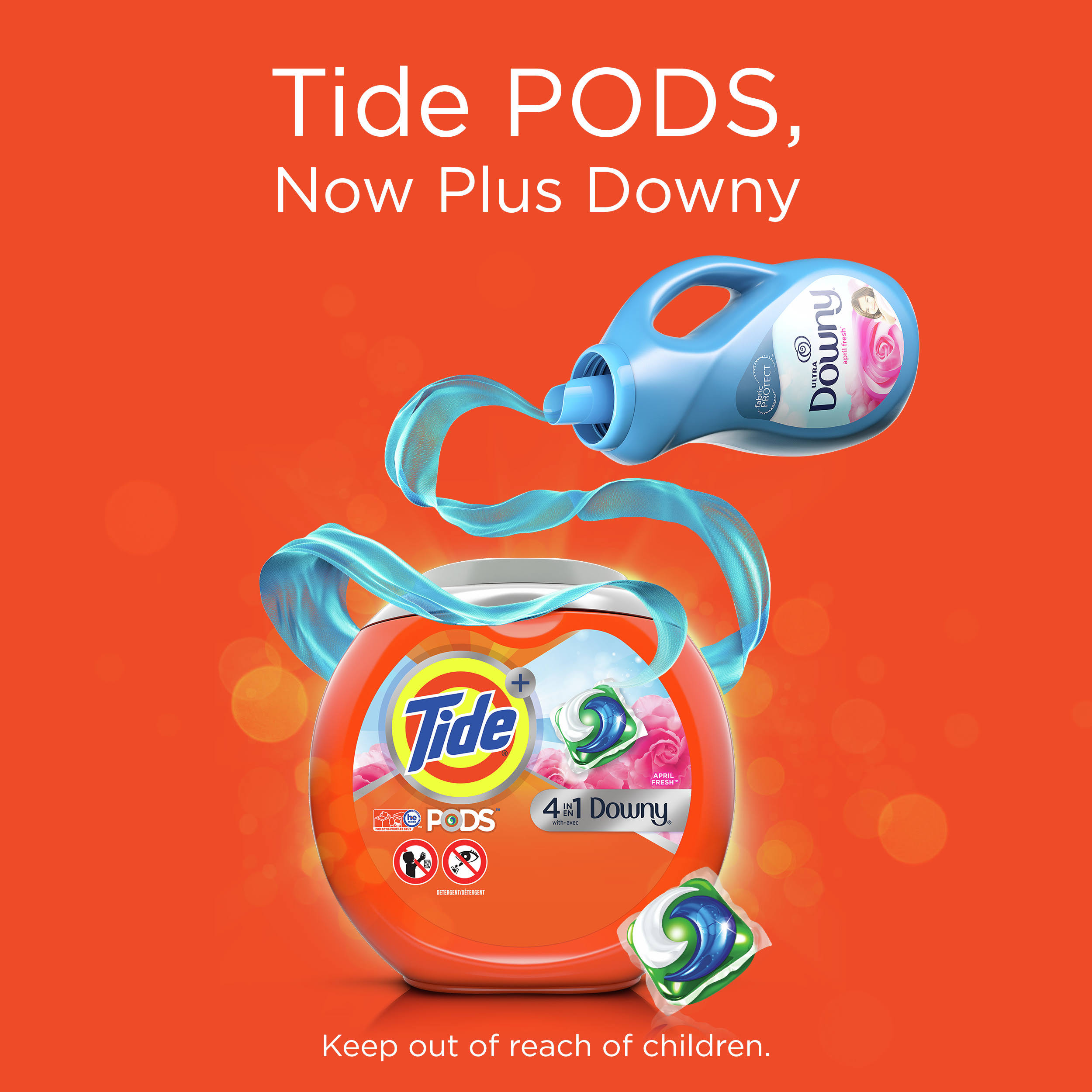 Tide Downy Detergent, 4 in 1, Pods, April Fresh, Pacs - 15 pacs, 411 g