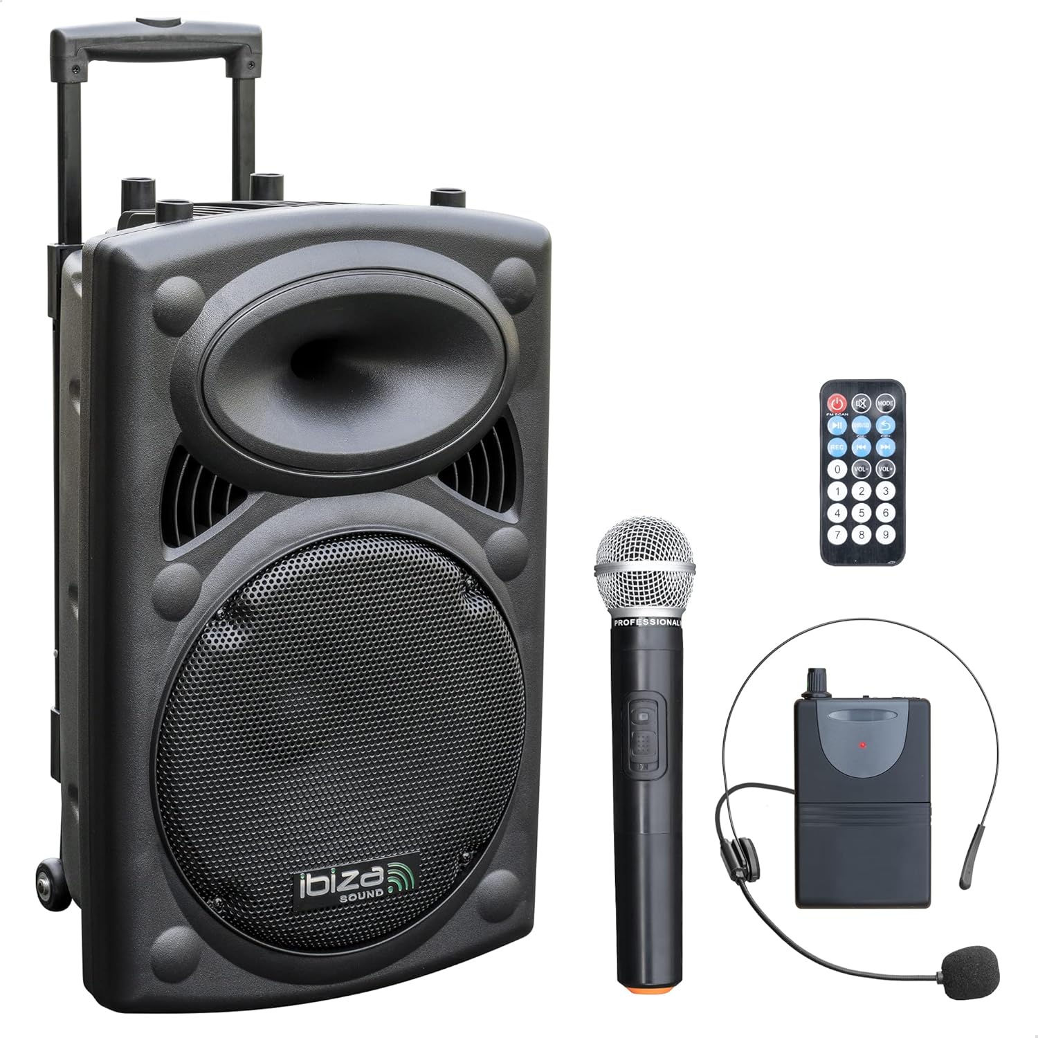 Enceinte portable 12 pouces 700W avec 2 micros télécommande housse Bluetooth USB SD autonomie 5 à 7h