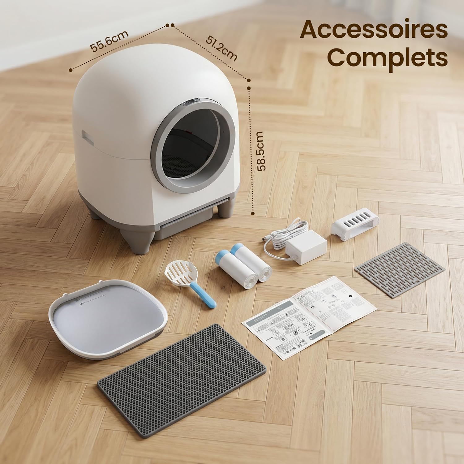 Litière chat autonettoyante grande capacité 90 L contrôle app 6 capteurs adaptée grands chats jusqu’à 10 kg