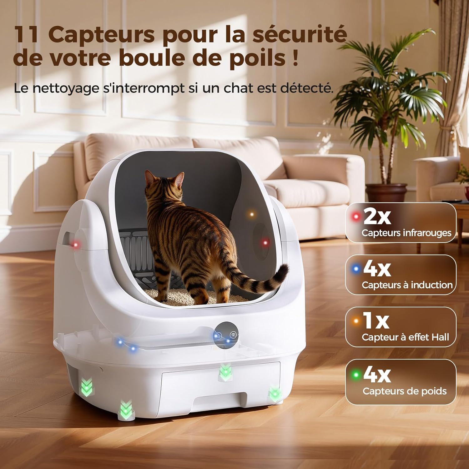 Litière chat autonettoyante ouverte grande capacité contrôle app sécurité anti odeur multi chats