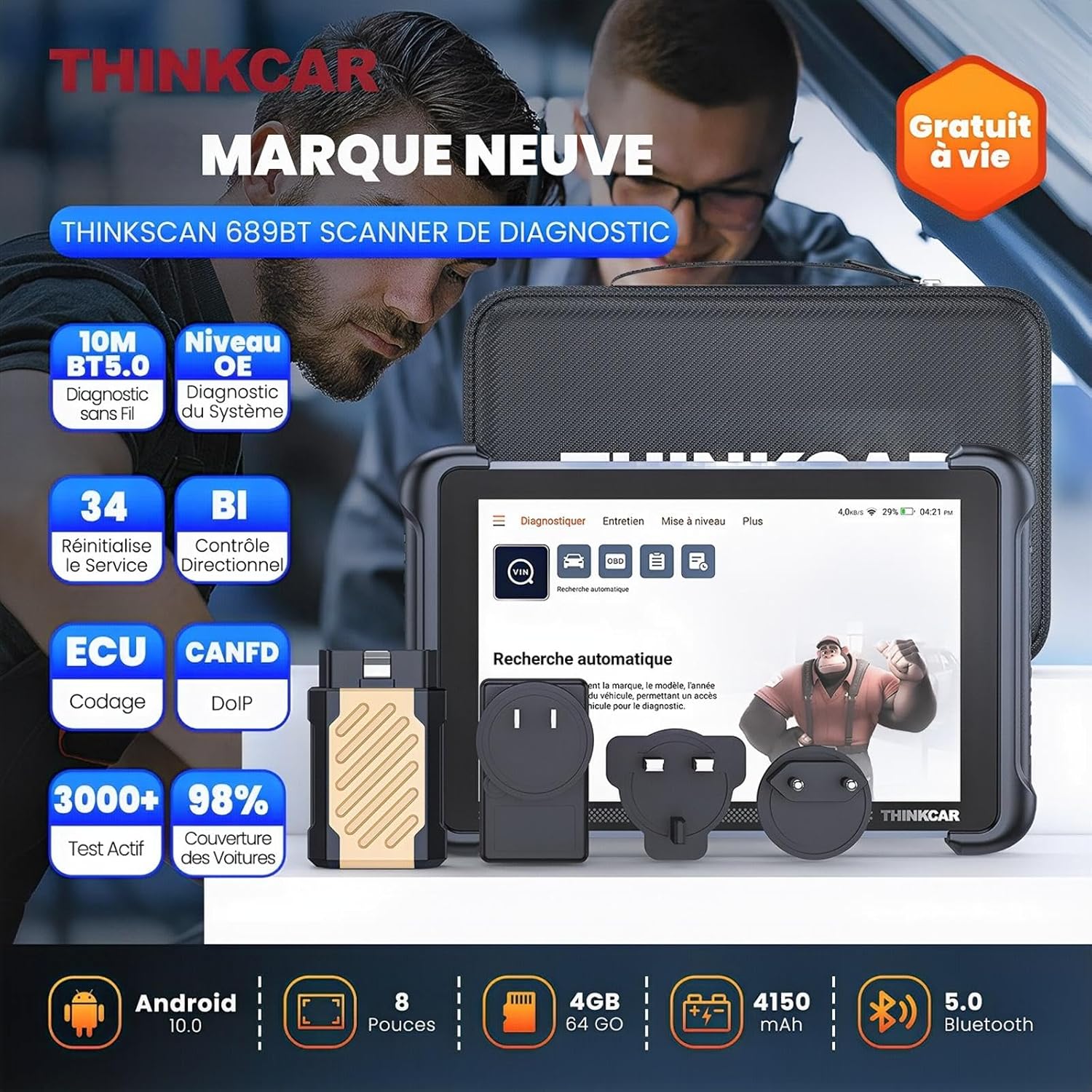 Valise diagnostic auto bidirectionnelle OBD2 réinitialisations multiples CANFD DOIP