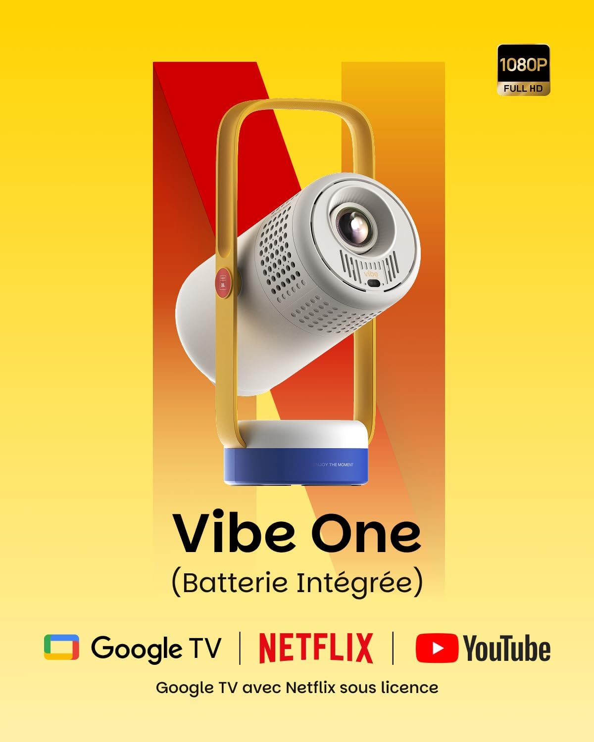 Projecteur portable 1080P batterie intégrée autofocus compatible Google TV Netflix