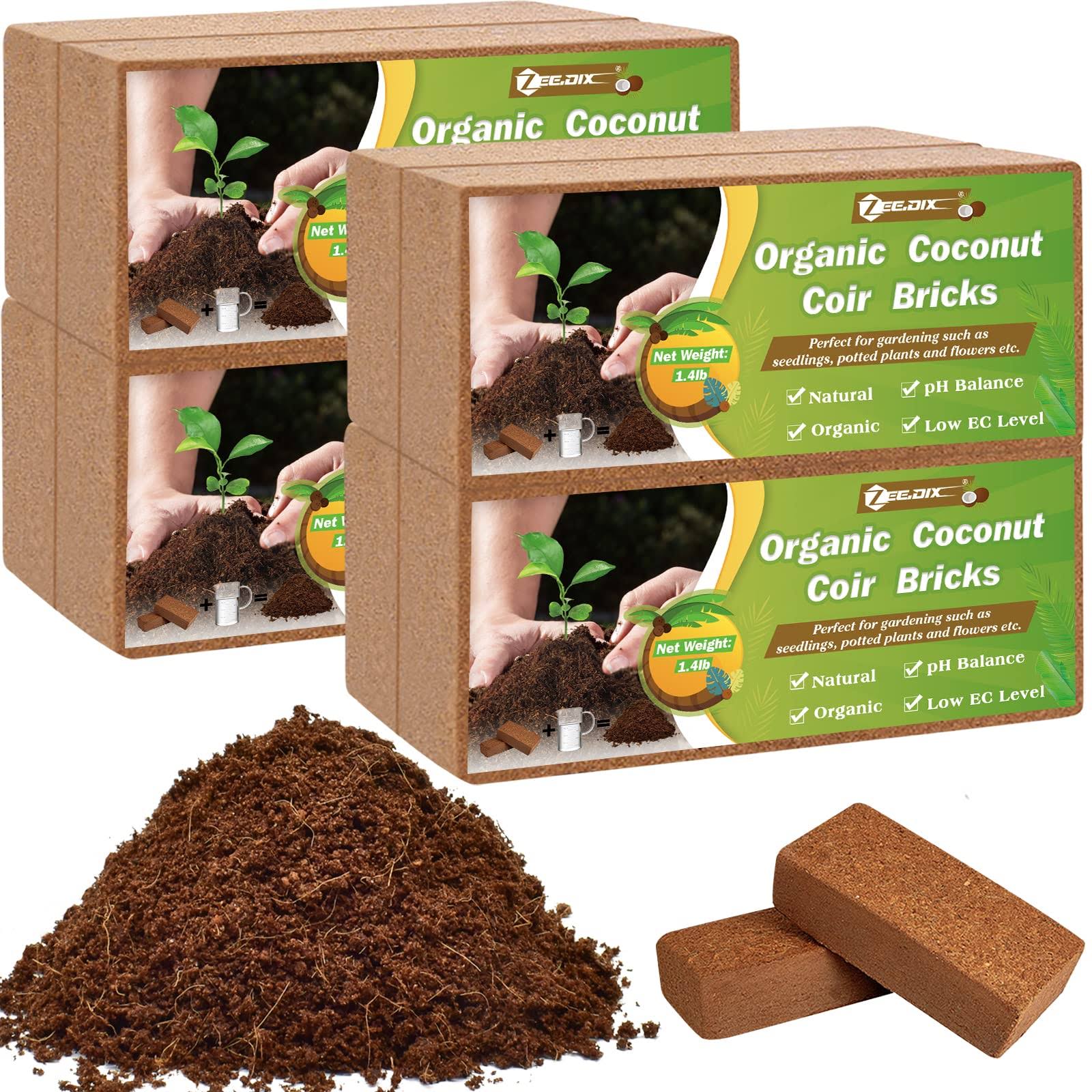 ZeeDix 8 Pcs Premium Coco Coir Compressed Coconut Coir 100% Organic Coco Coir Brick Coconut Coir Bricks with Low EC and PH Balan