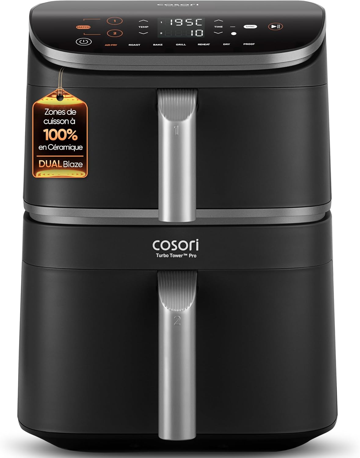 Friteuse air chaud 108L Turbo Tower Pro céramique double stack 3 niveaux 7 fonctions 300 recettes