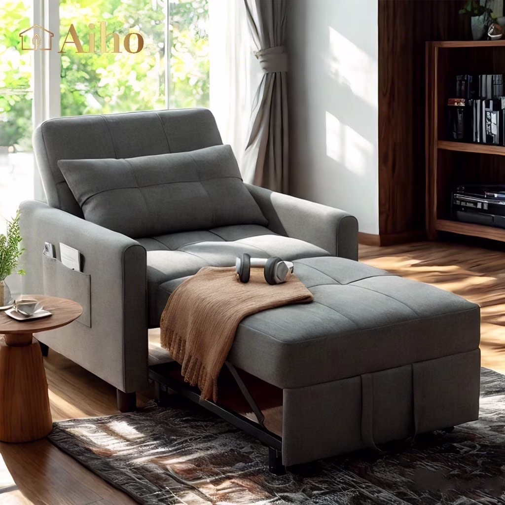 Convertible Sleeper Chair, Aiho 3 - in - 1 Convertible Sofa Bed Recliner Chair with Pull Out Couch - Dark Gray