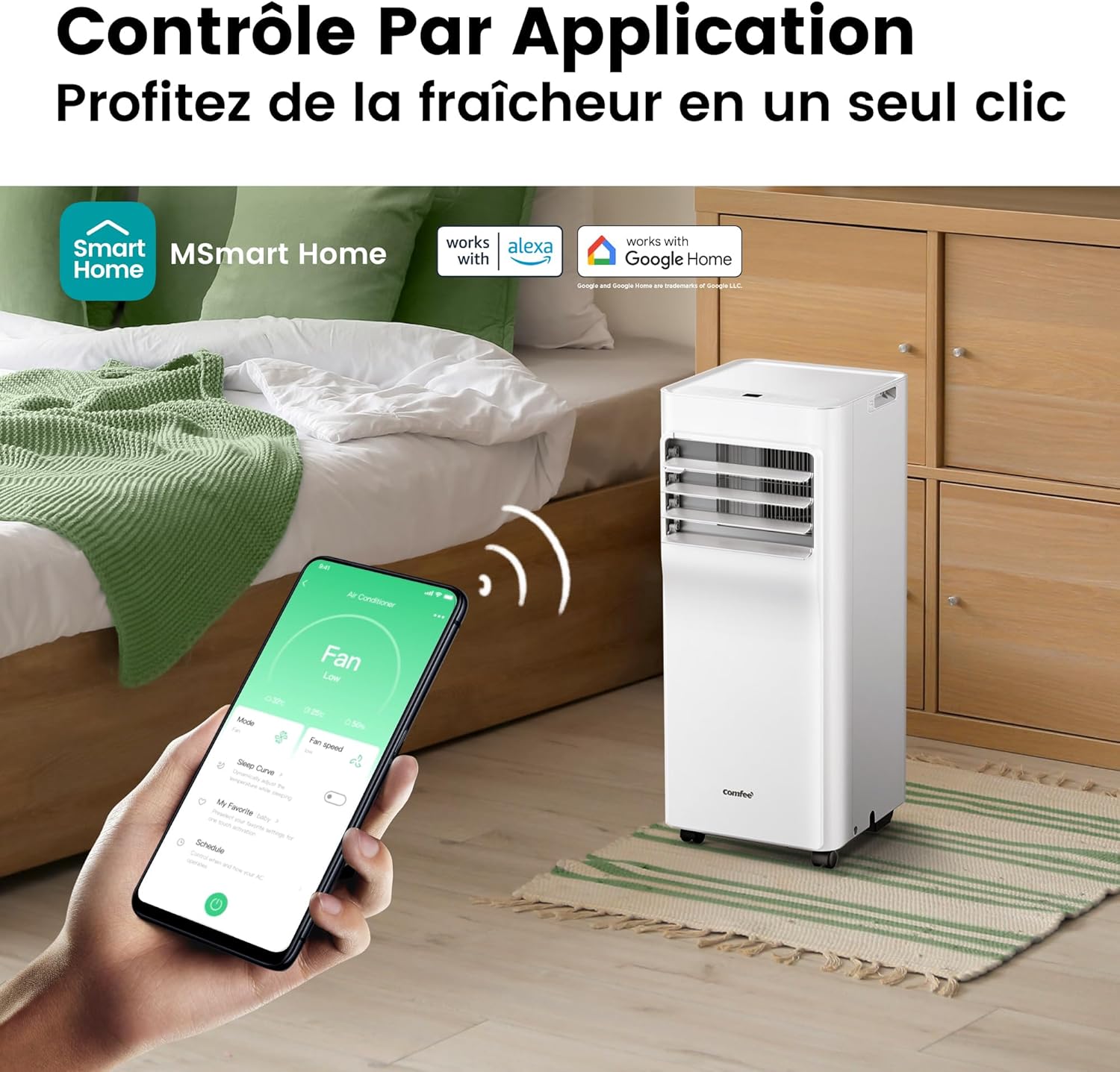 Climatiseur mobile 9000 BTU 26 kW app 3 modes 3 vitesses compact pièces 33 m² Breezy Cool 26 Alexa