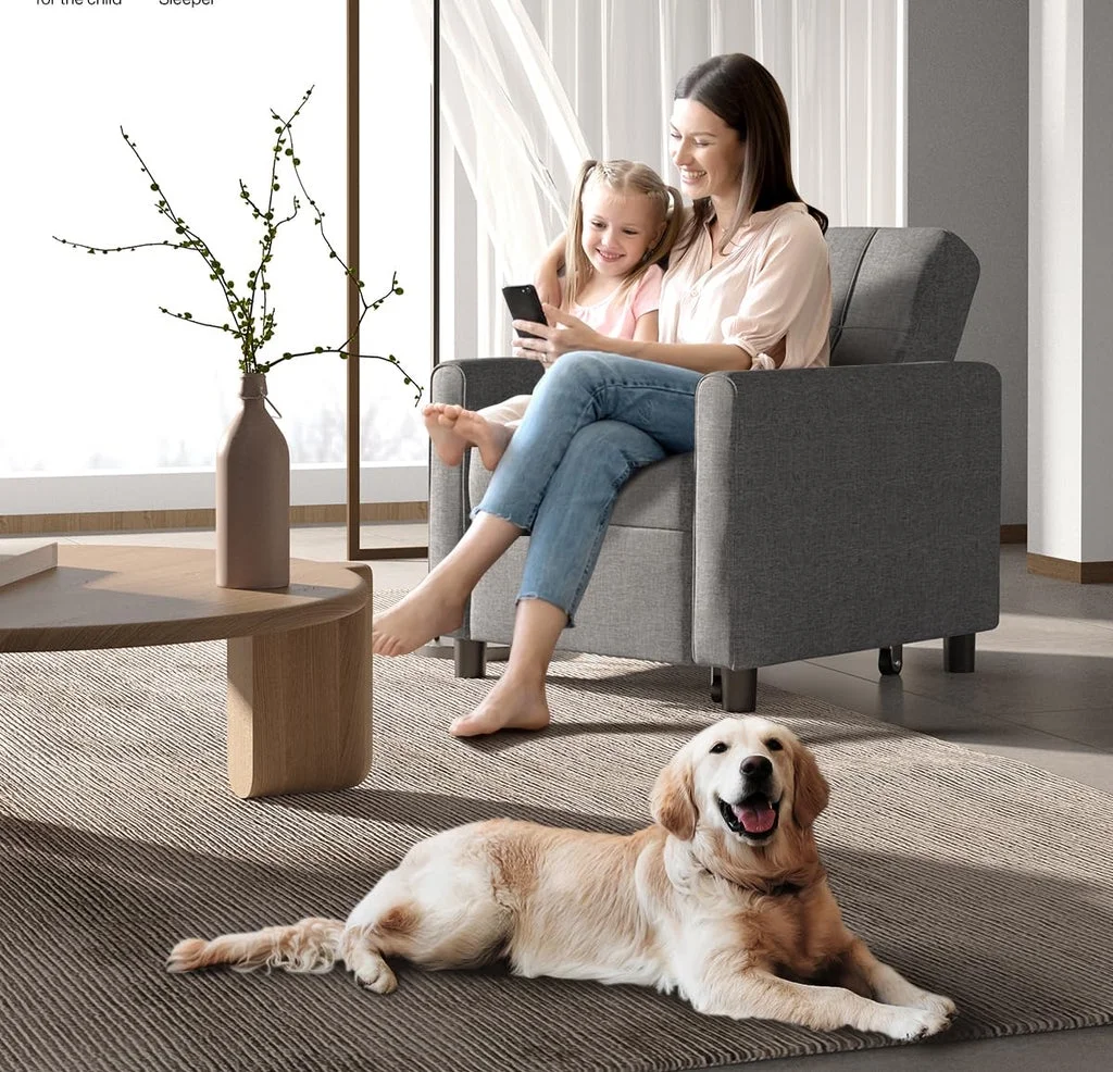 Convertible Sleeper Chair, Aiho 3 - in - 1 Convertible Sofa Bed Recliner Chair with Pull Out Couch - Dark Gray