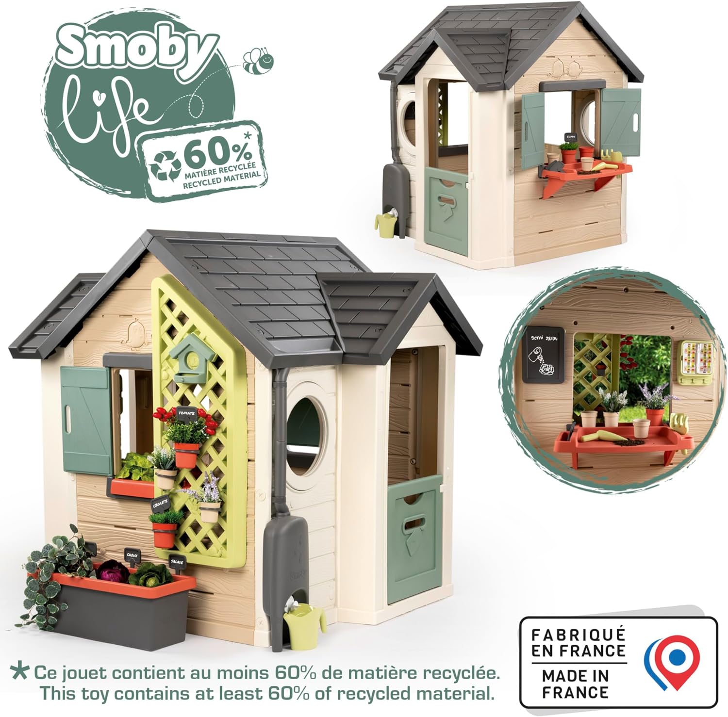 Maison jardinage enfants jardinière treillis mangeoire récupérateur eau matière recyclée dès 2 ans