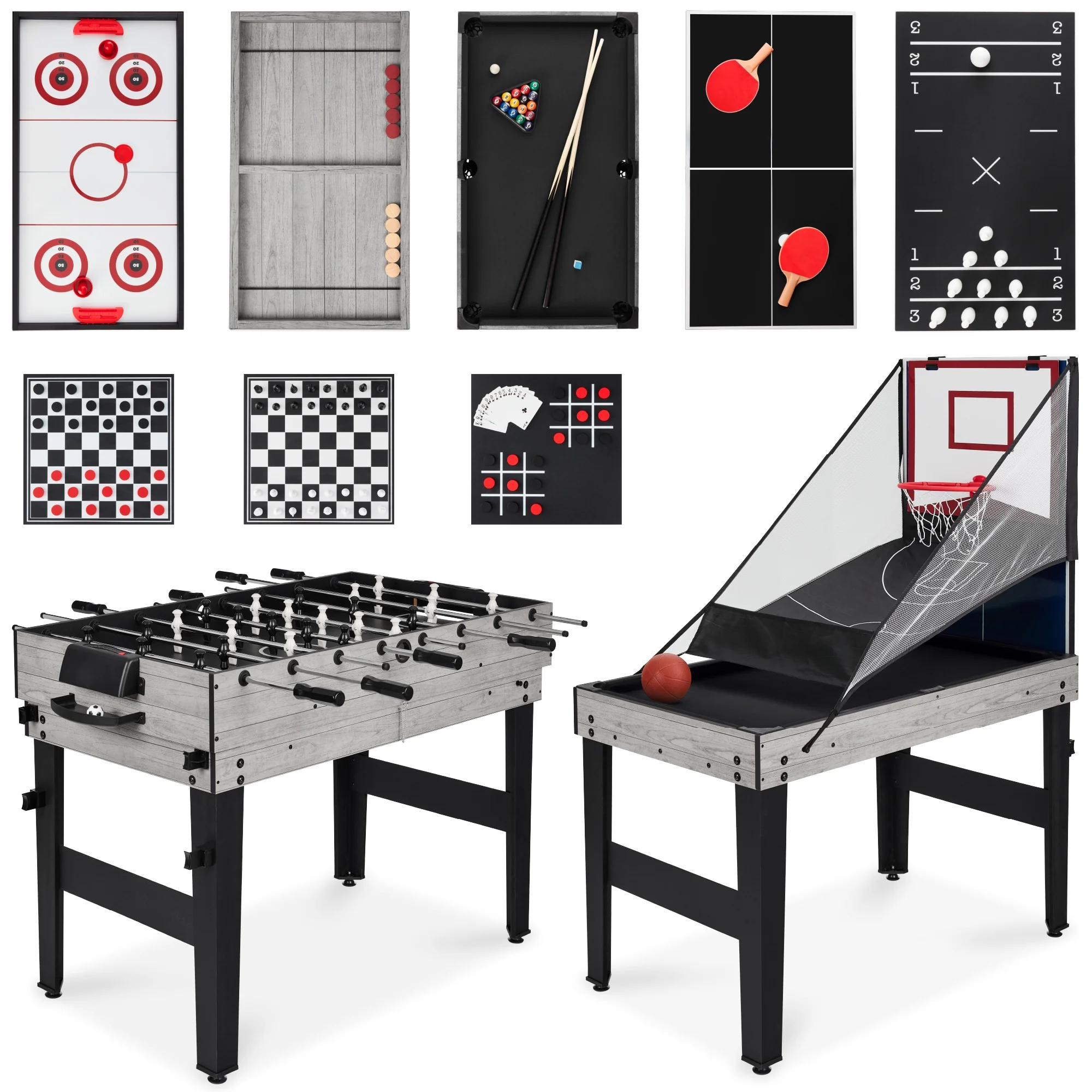 Best Choice Products 13 - in - 1 Combo Game Table Set W/ Ping Pong, Foosball, Basketball, Hockey, Archery - Natural