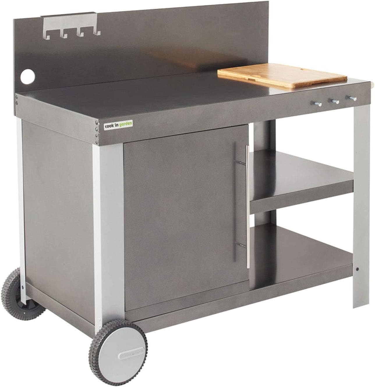 Desserte jardin Nova 110 chariot plan de travail roulettes support plancha barbecue noir gris