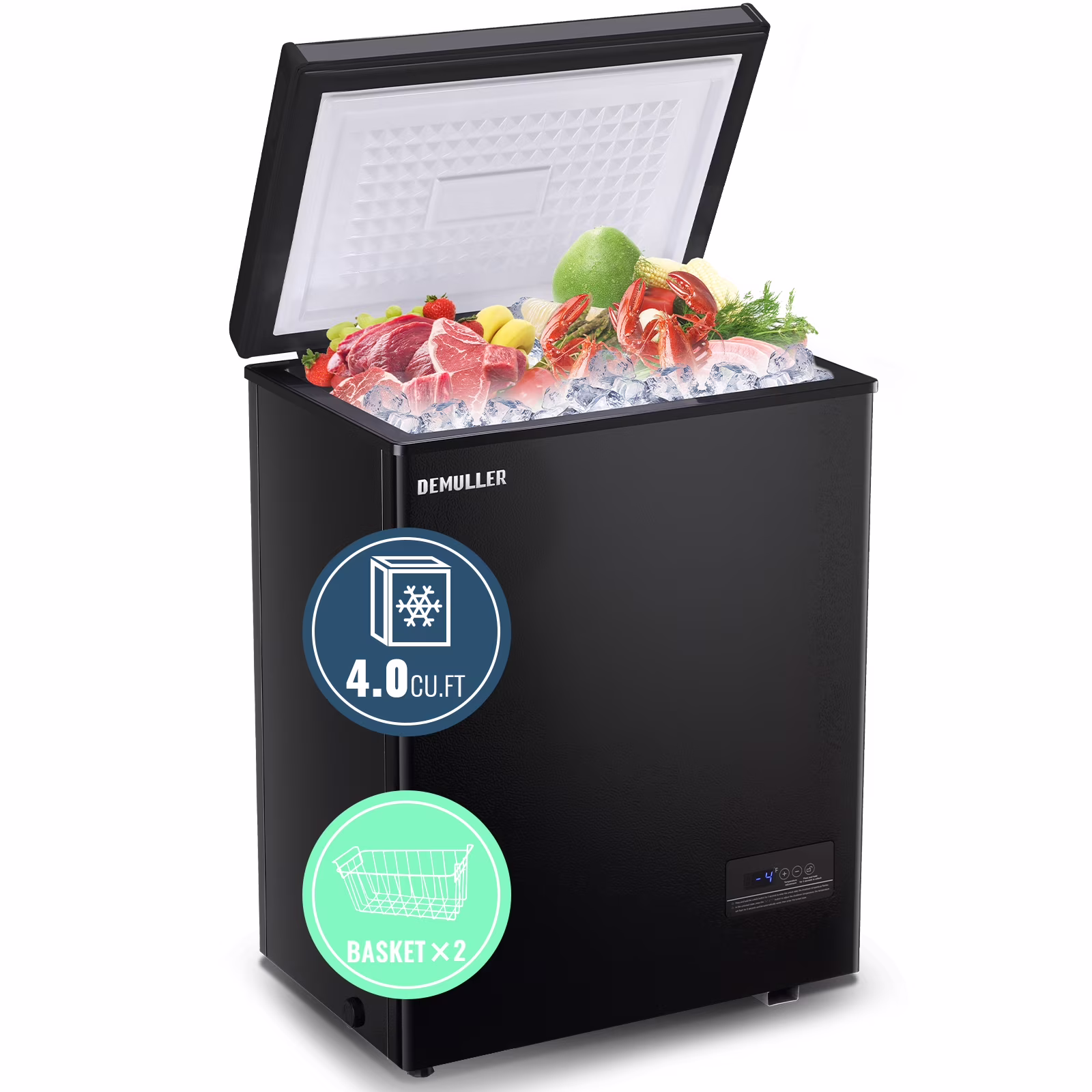 DEMULLER Deep Chest Freezer Freezers with Two Storage Baskets Ultra - Low Temperature Black 79 - B - 1