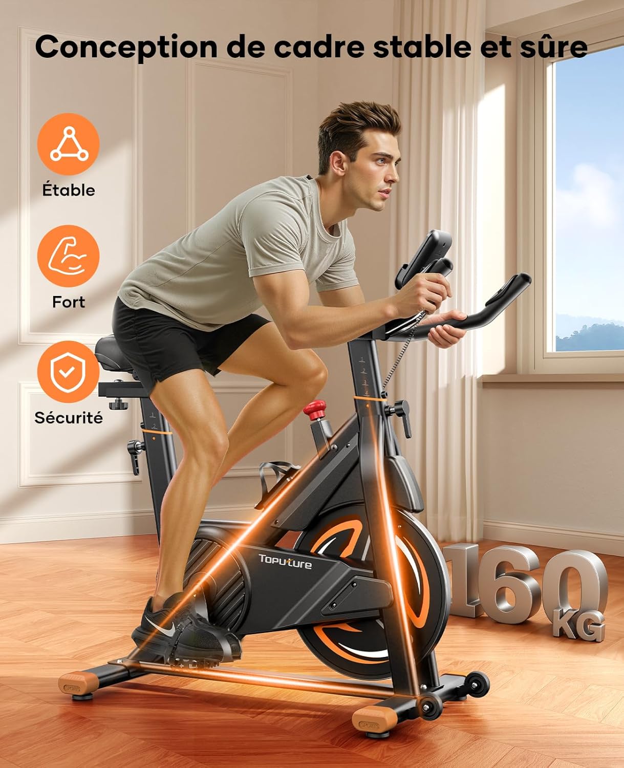 Vélo appartement magnétique connecté app résistance réglable silencieux capacité 160kg