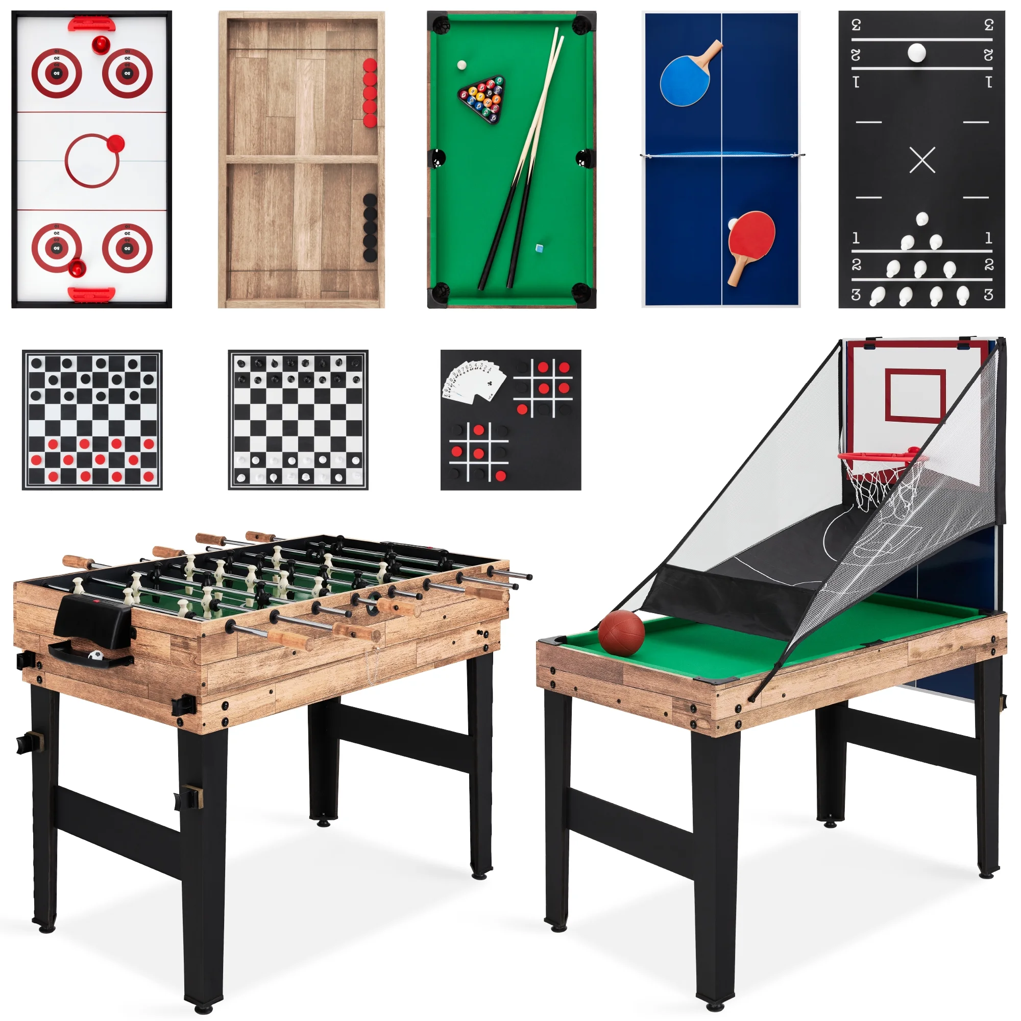 Best Choice Products 13 - in - 1 Combo Game Table Set W/ Ping Pong, Foosball, Basketball, Hockey, Archery - Natural