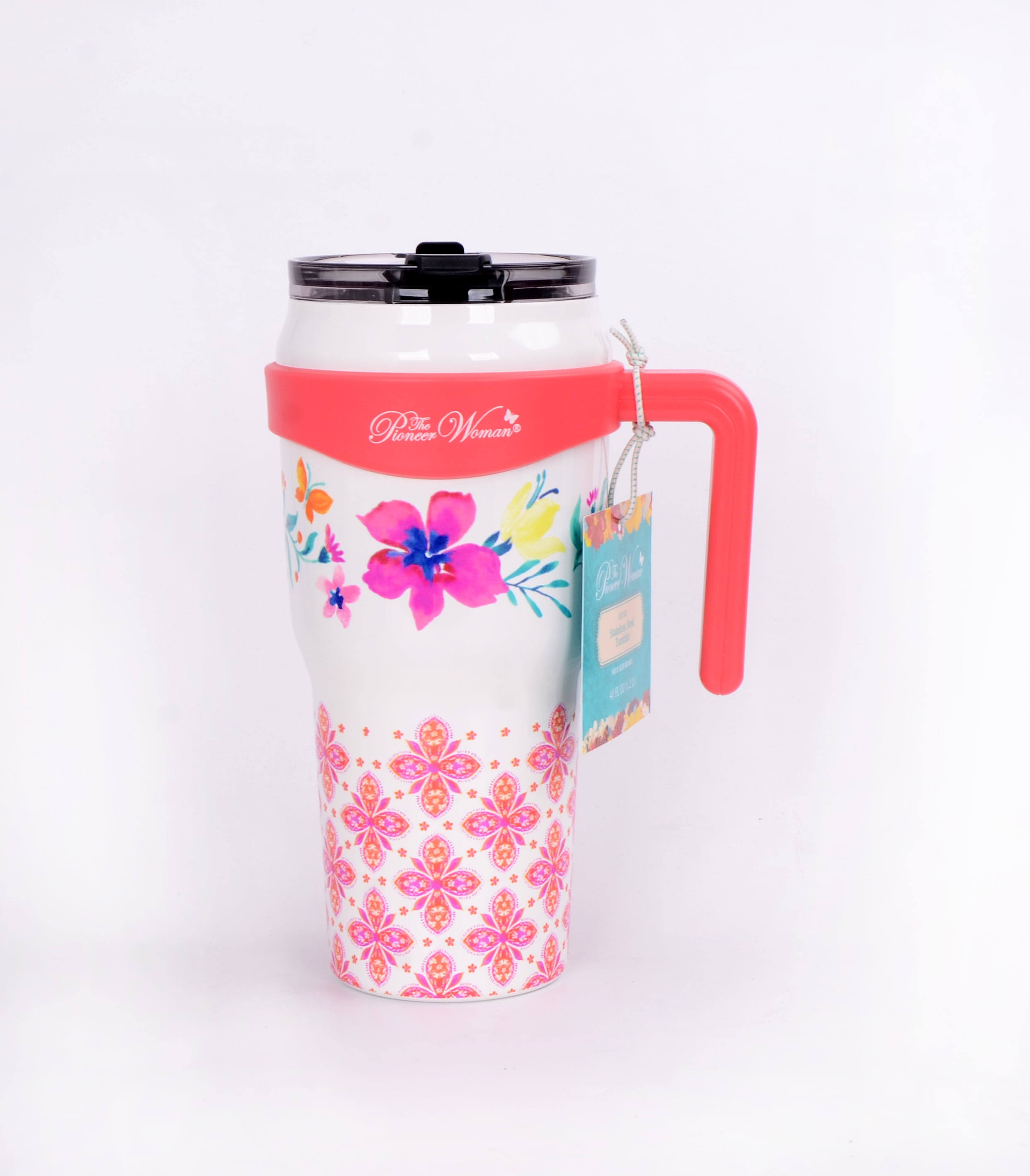 The Pioneer Woman 40oz Folk Geo Stainless Steel Insulated Tumbler, Pink