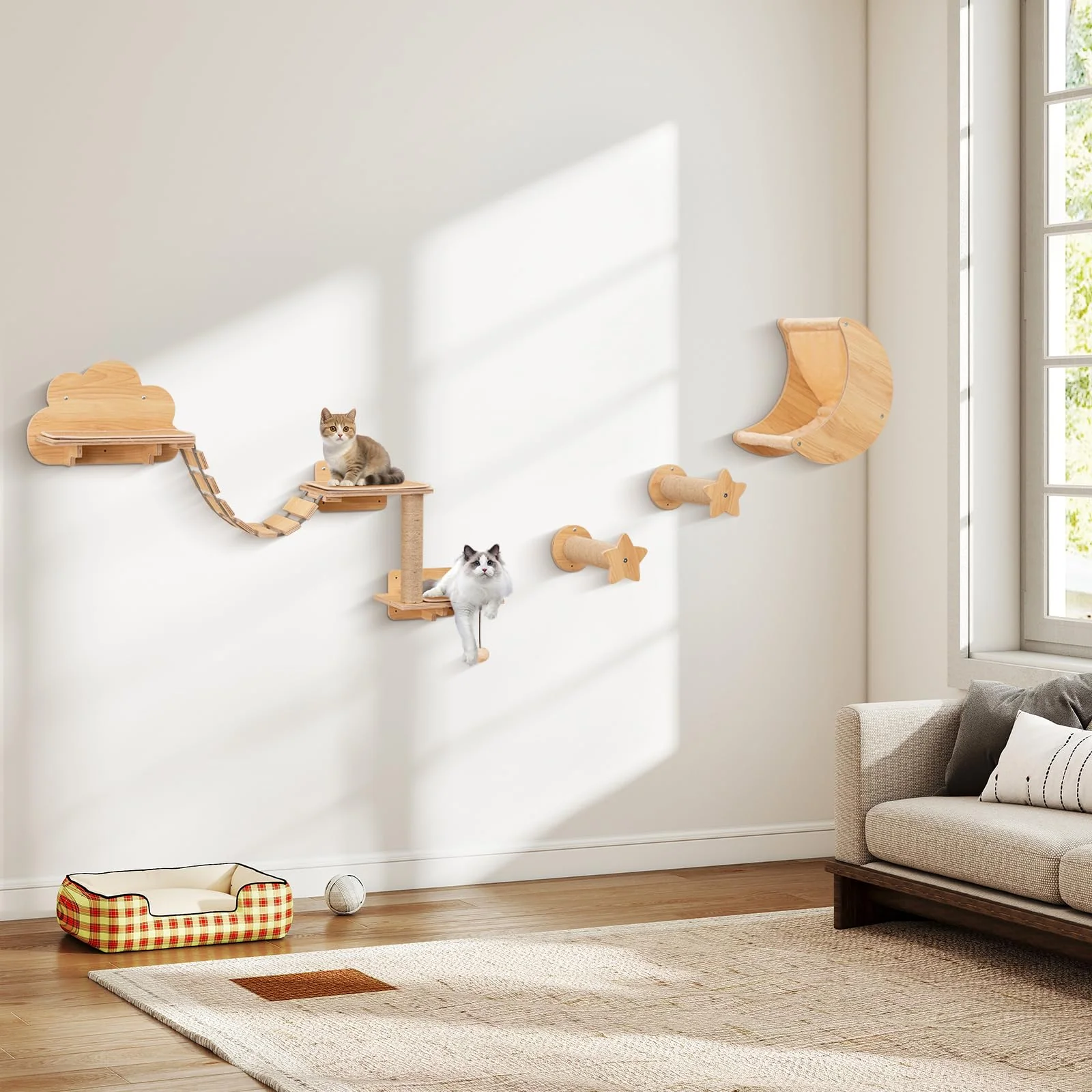 Tangkula Cat Wall Furniture Set Kitten Wall Mounted Shelves with Hammock