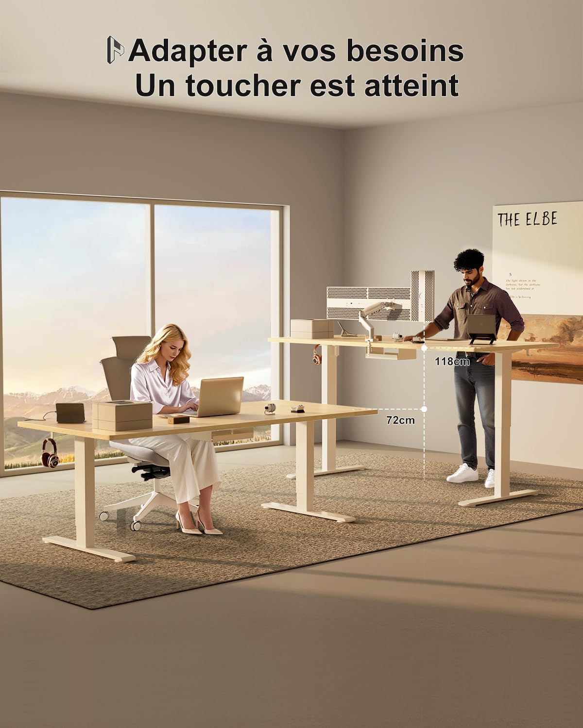 Bureau assis debout électrique 160x80 cm hauteur réglable mémoire anti collision