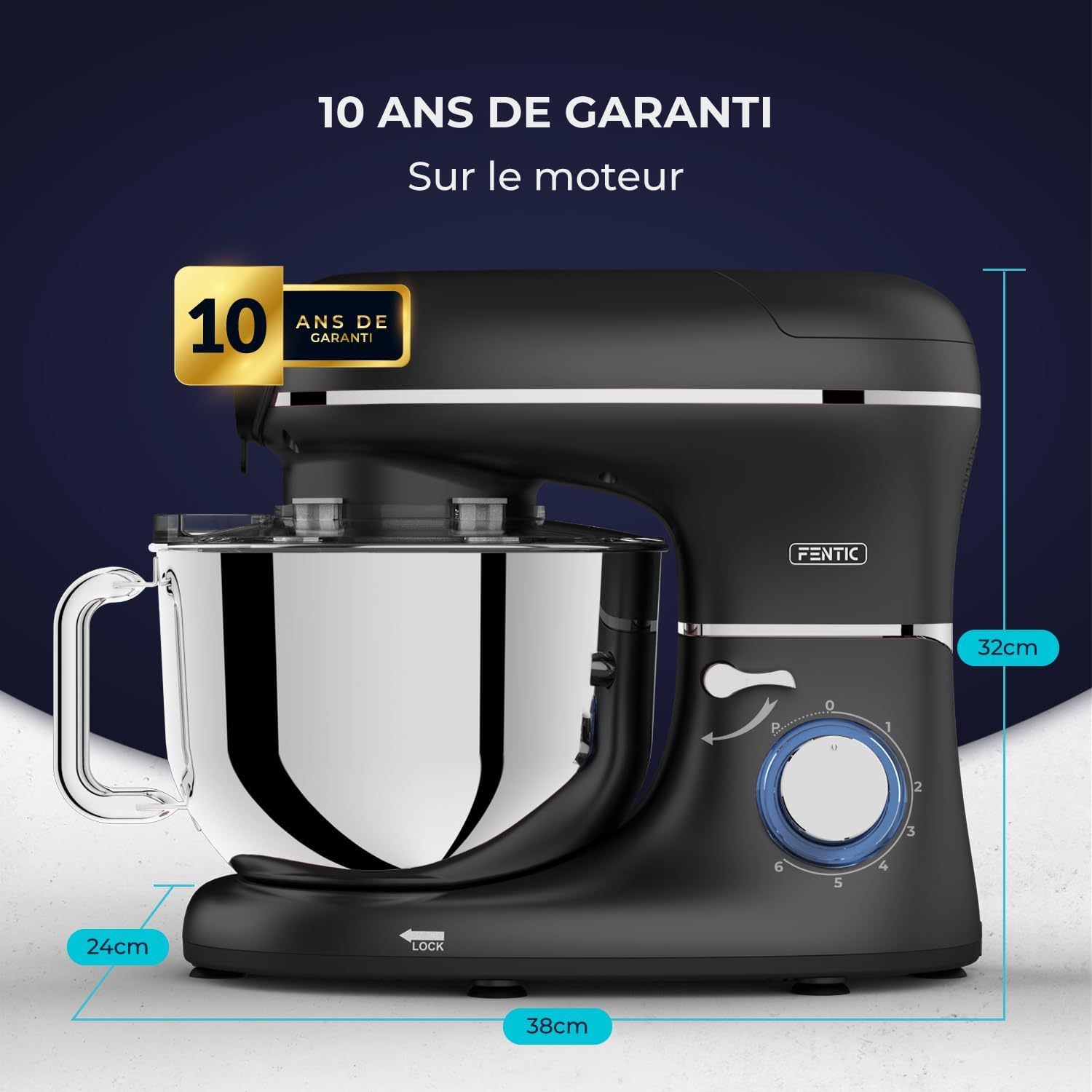 Robot pâtissier 2000 W bol 6,2 L hachoir mixeur accessoires inclus