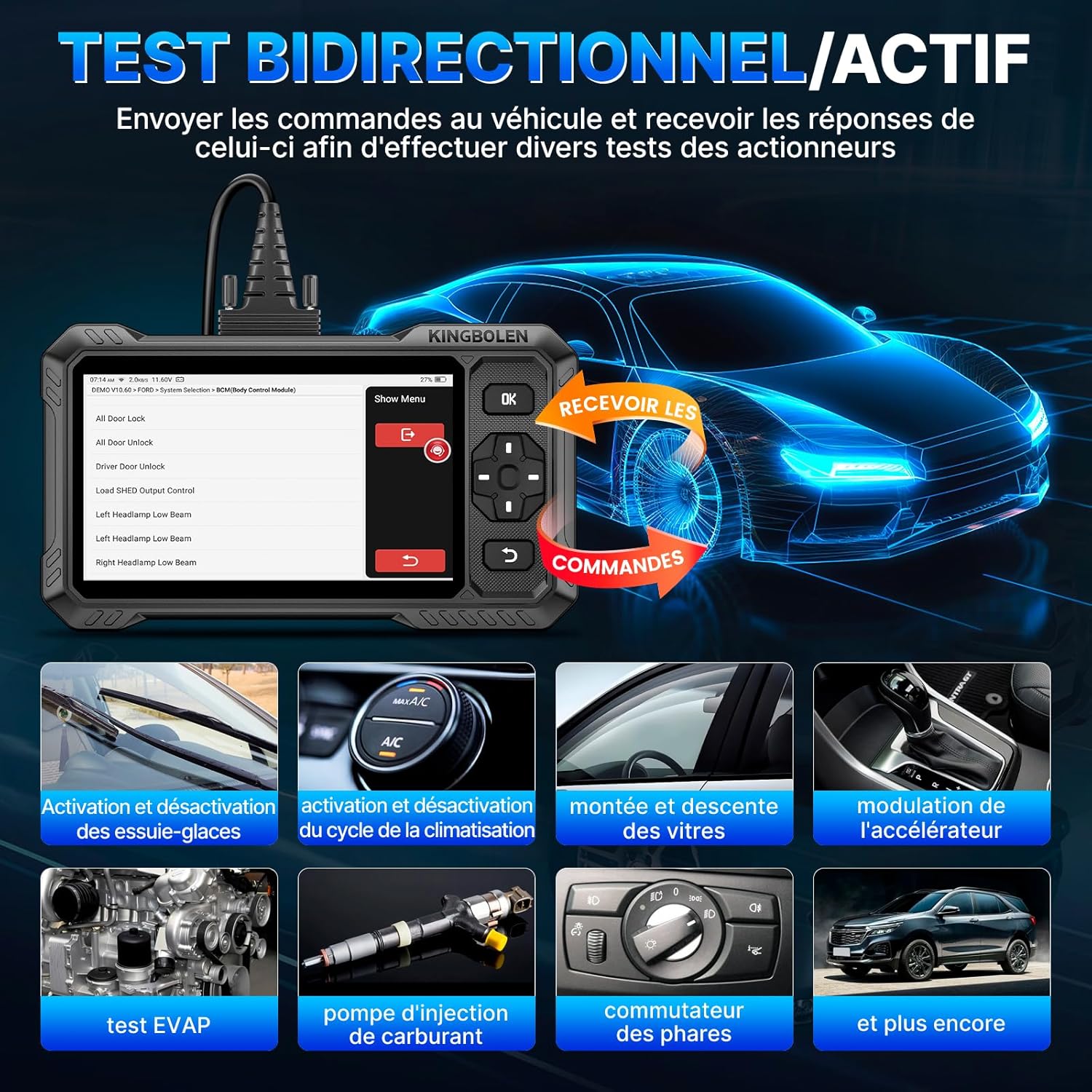 Valise diagnostic auto système complet 15 réinitialisations contrôle bidirectionnel