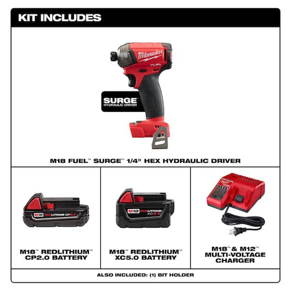 M18 FUEL SURGE 18V Lithium - Ion Brushless Cordless 1/4 In. Hex Impact Driver W/One 5.0ah and One 2.0ah Battery Charger