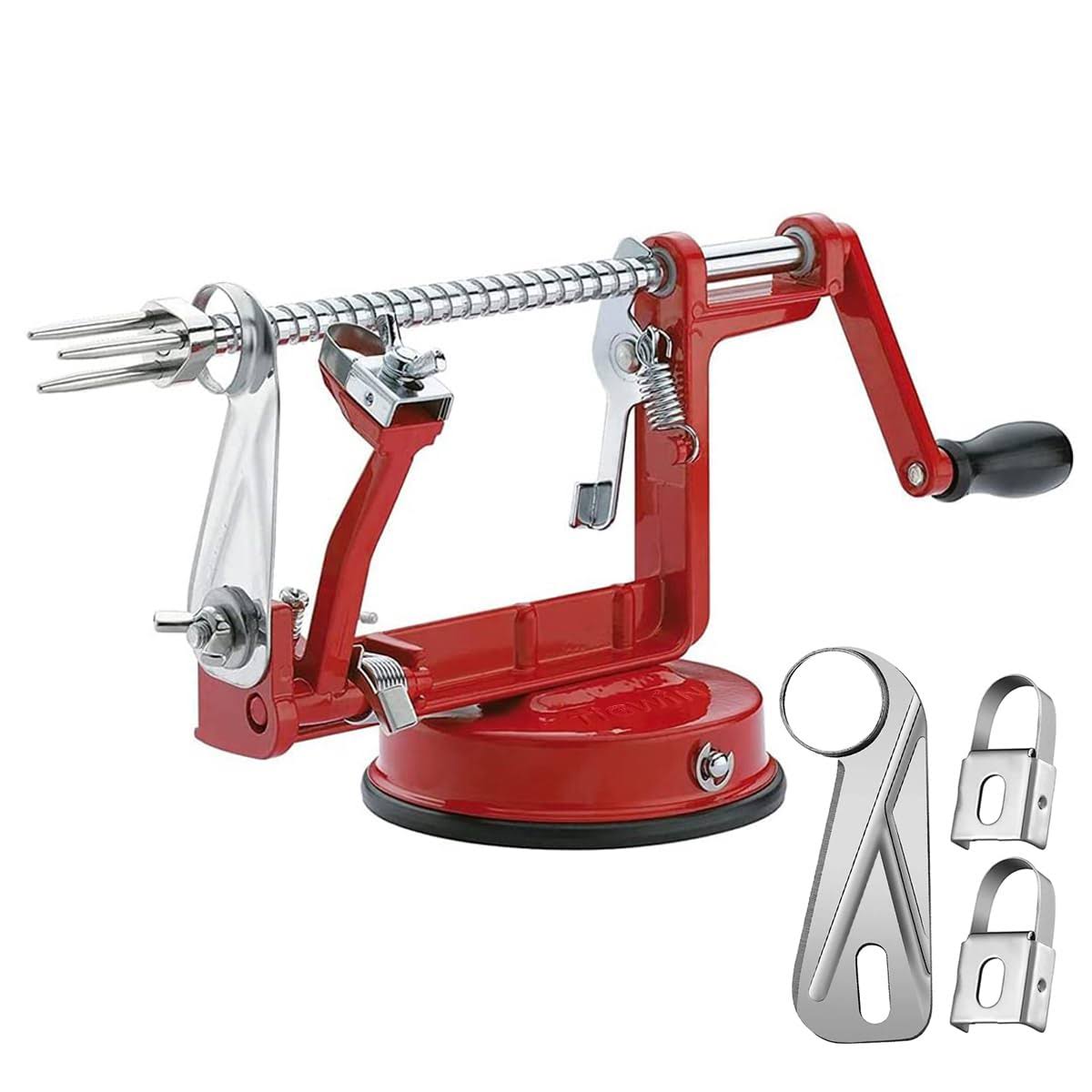 Tigwin Apple Peeler Corer Long Lasting Chrome Cast Magnesium Alloy Apple Peeler Slicer Corer with Stainless Steel Blades and Powerful Suction Base for