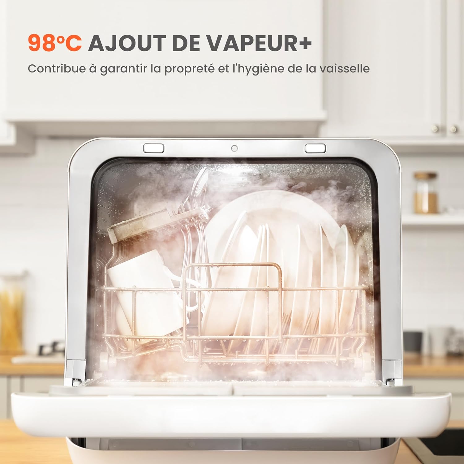 Lave vaisselle comptoir mini 6 programmes vapeur bébé fruits sans plomberie départ différé stockage 72 h blanc
