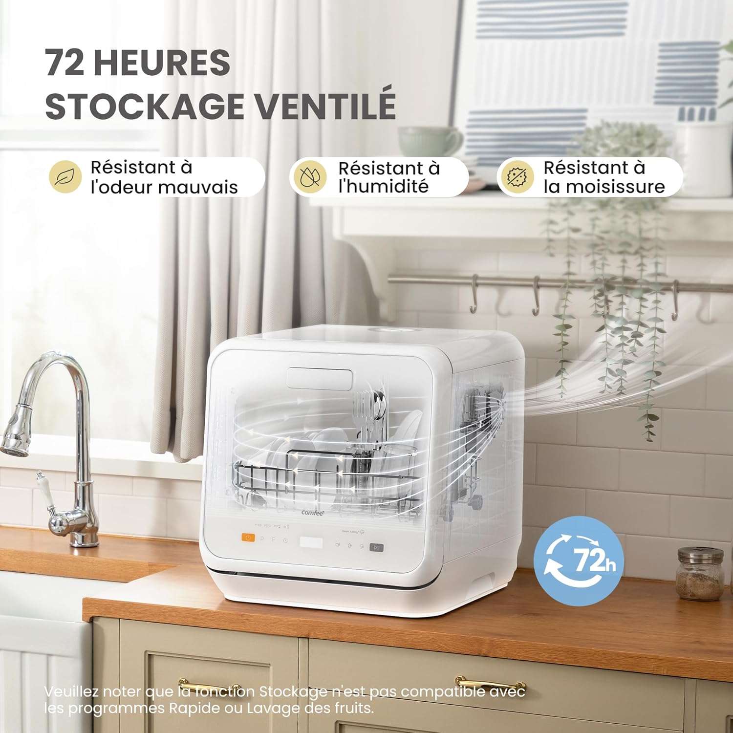 Lave vaisselle comptoir mini 6 programmes vapeur bébé fruits sans plomberie départ différé stockage 72 h blanc