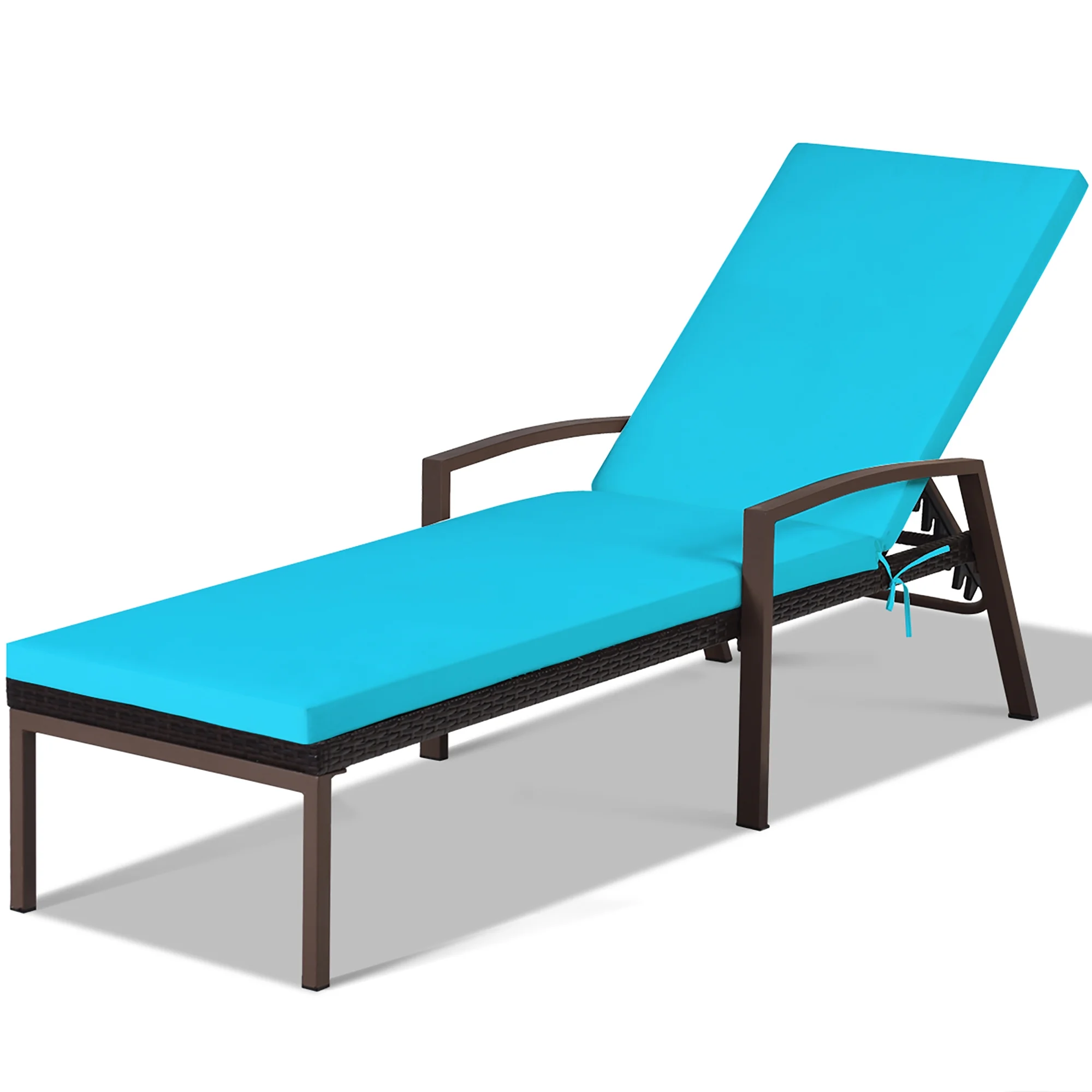 Costway 2PCS Patio Rattan Lounge Chair Chaise Recliner Back Adjustable Cushioned Red