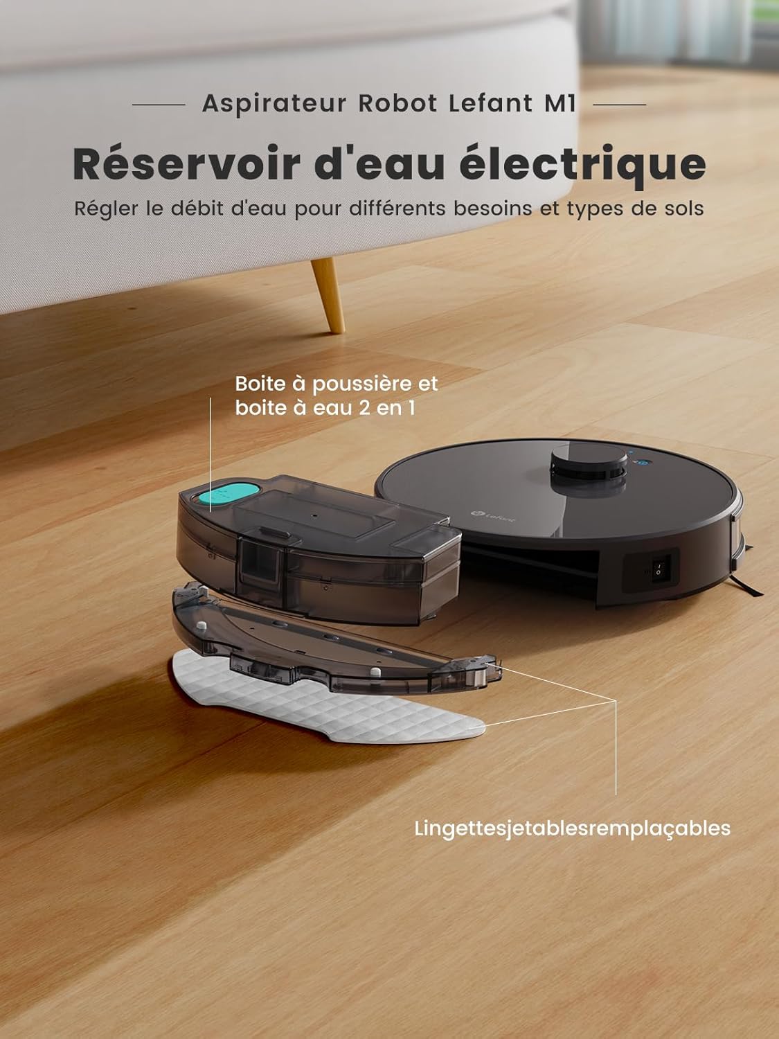 Robot aspirateur laveur 5500 Pa navigation LDS cartographie zones virtuelles