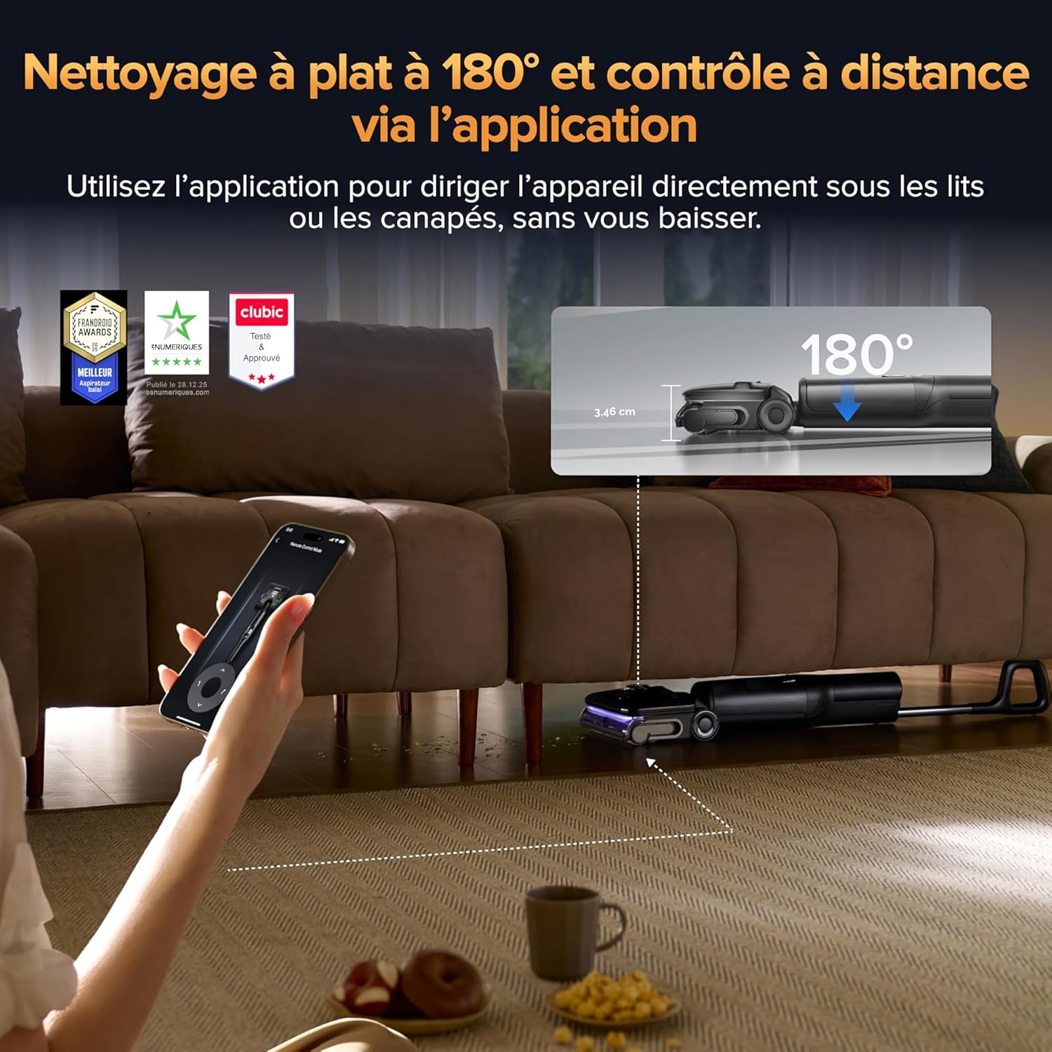 Nettoyeur vapeur sans fil 180 degrés 22 kPa séchage 5 min contrôle appli