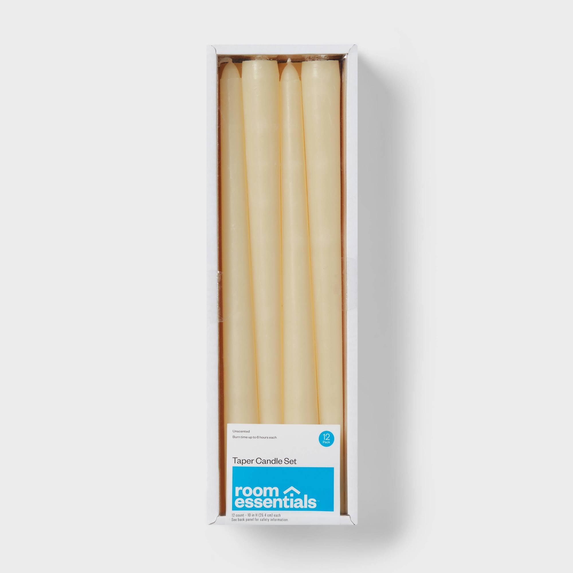 12pk Unscented Taper Candles Cream - Room Essentials