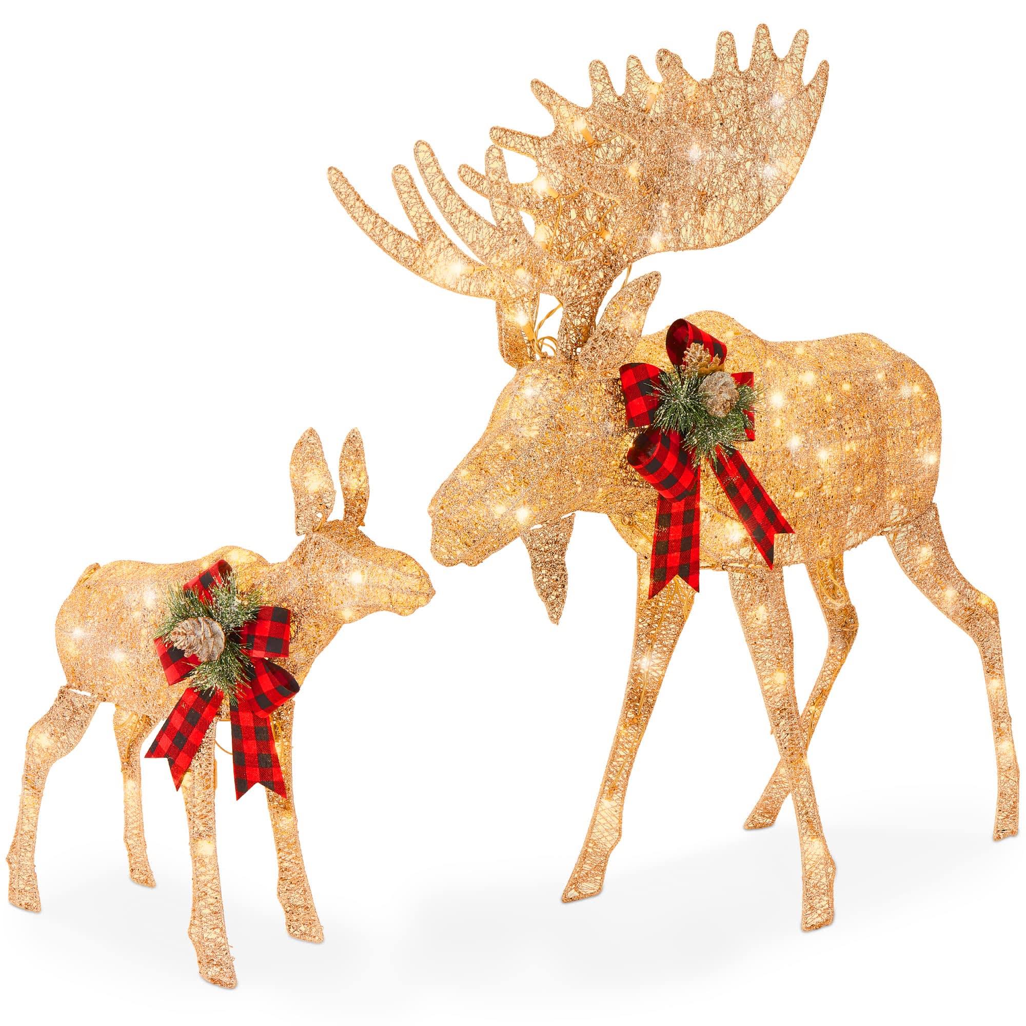 Best Choice Products 2-Piece Moose Family, Lighted Outdoor All-Weather Christmas Yard Decoration Light-Up Dcor Set w/ 170 LED Lights, Ground Stakes