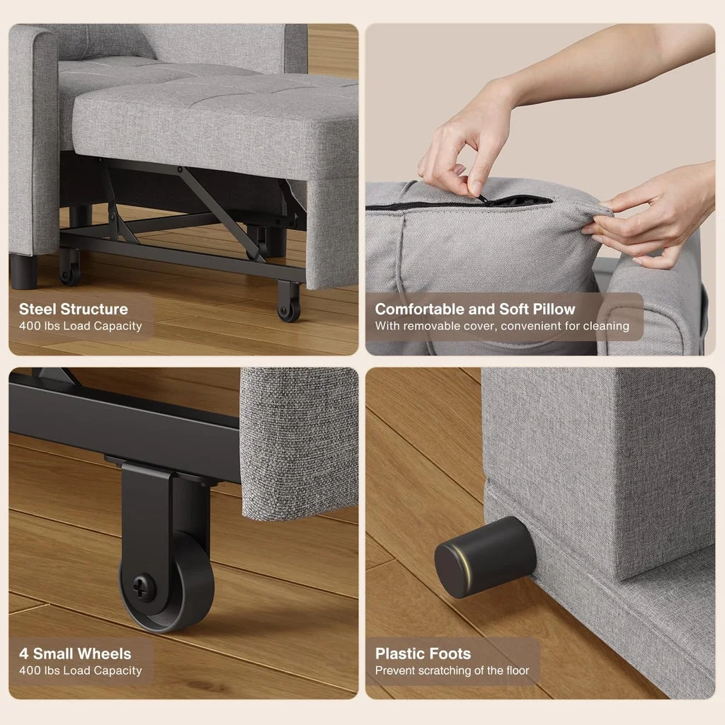 Convertible Sleeper Chair, Aiho 3 - in - 1 Convertible Sofa Bed Recliner Chair with Pull Out Couch - Dark Gray