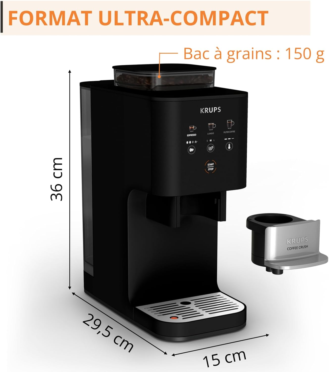 Machine café grains Coffee Crush Extra compacte nettoyage facile noir