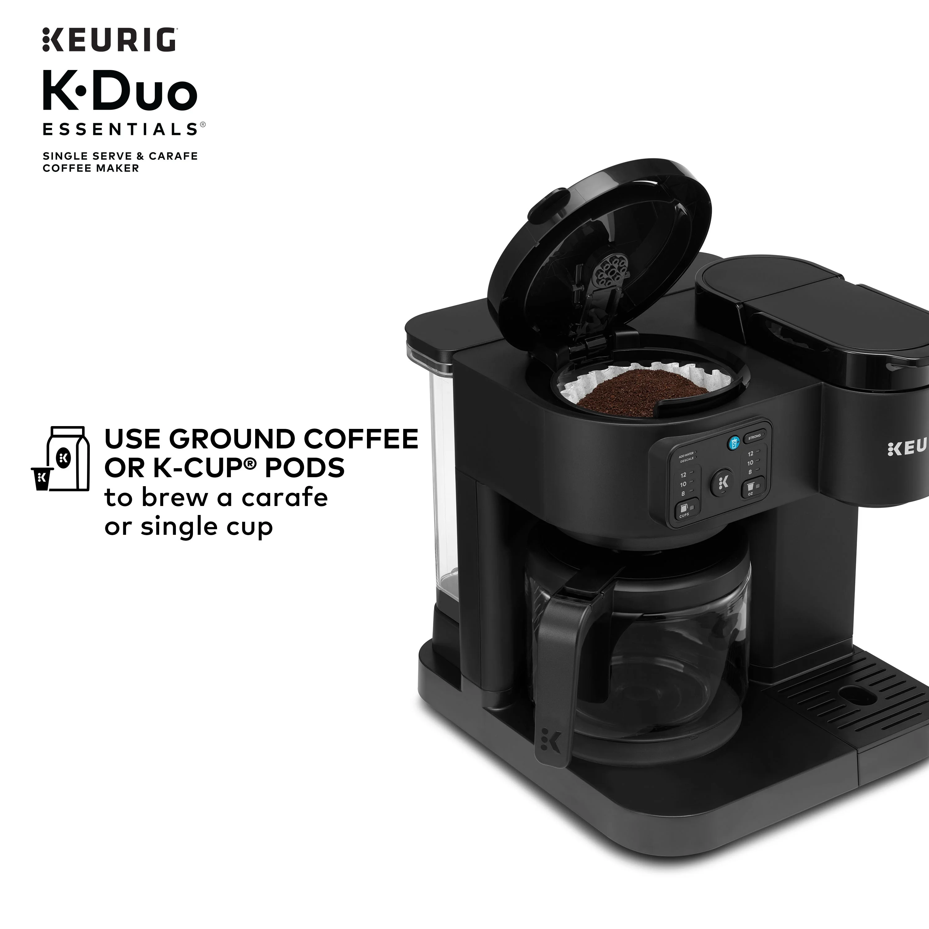 Keurig K - Duo Essentials, Hot & Iced Single - Serve K - Cup Pod Coffee Maker & Carafe, Moonlight Grey