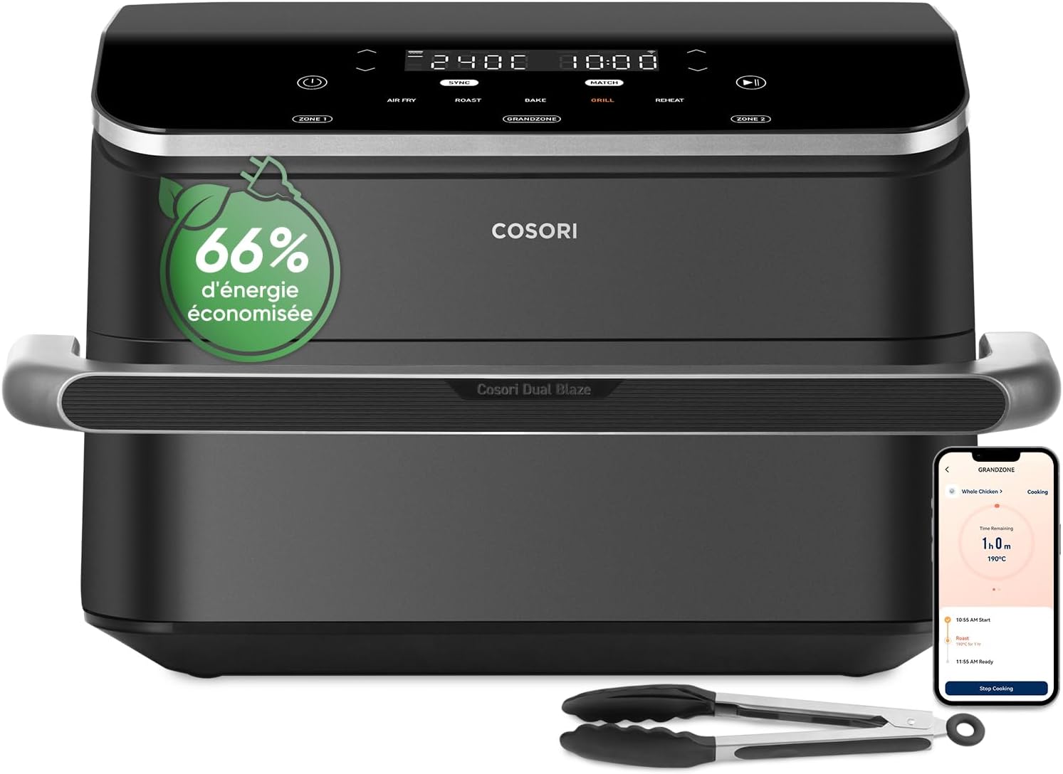 Friteuse air chaud 10L Twinfry double résistance dual zone séparateur amovible 5 en 1 40 à 240°C