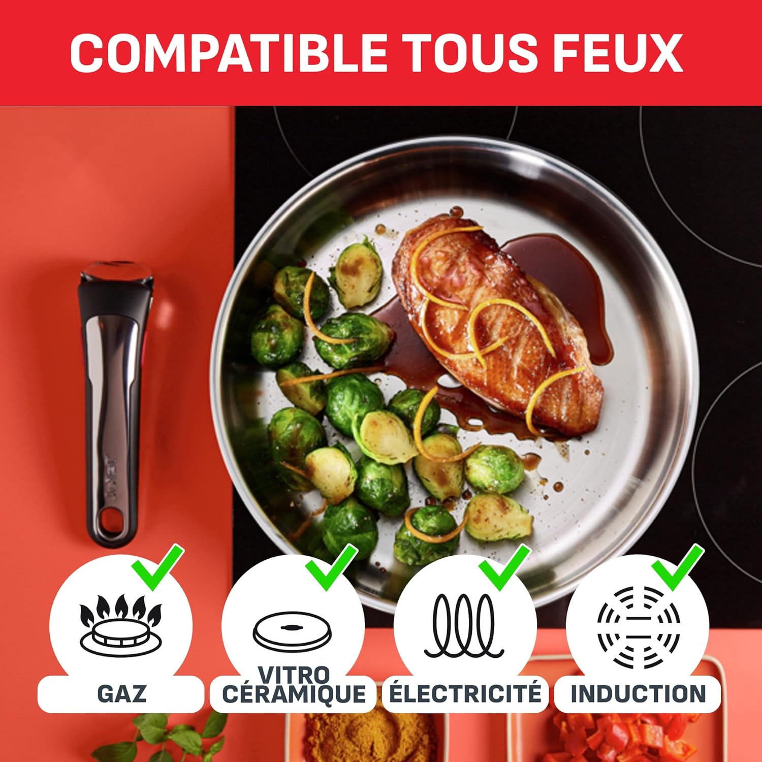 Batterie cuisine Ingenio 20 pièces poêles casseroles poignées amovibles induction antiadhésif empilable lavable