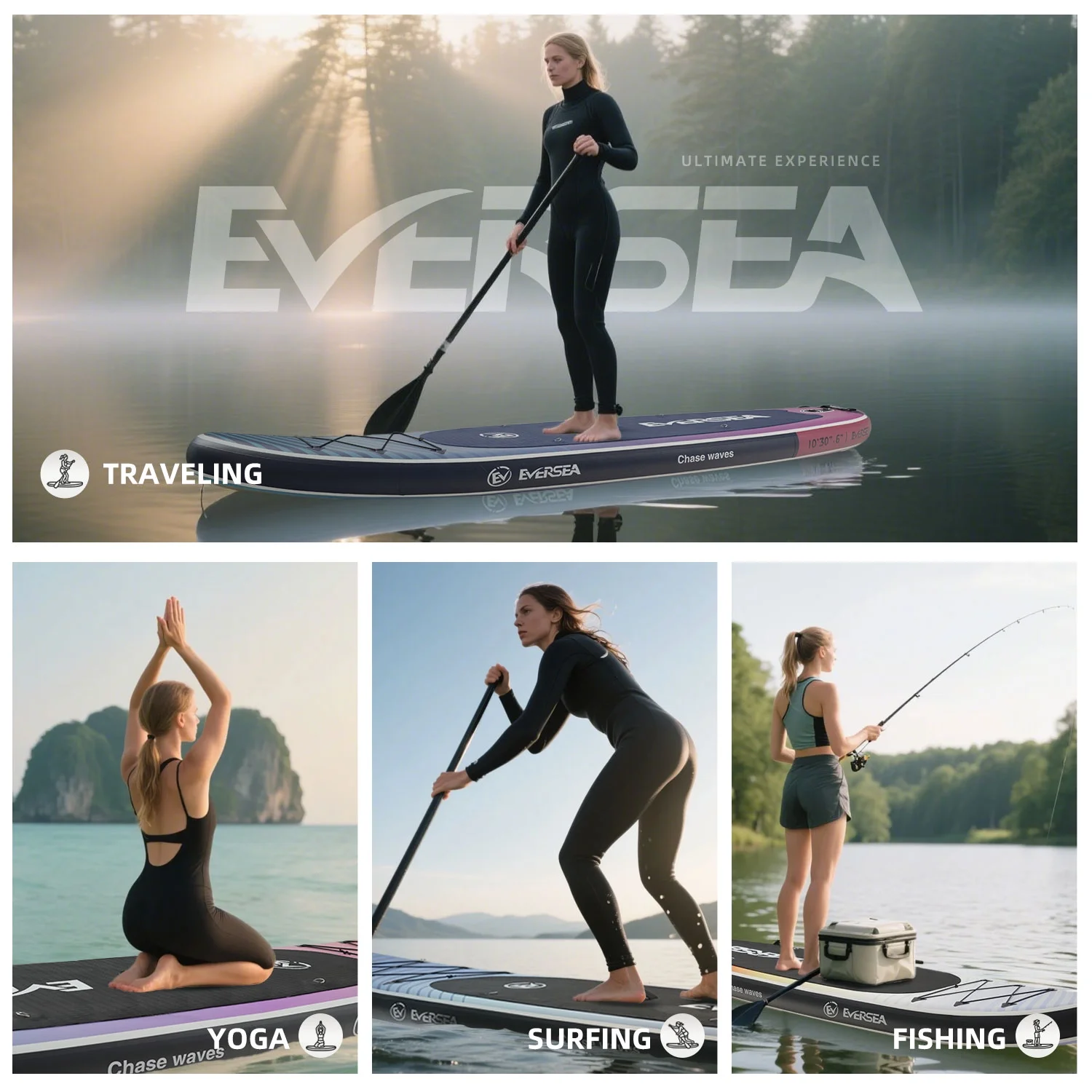 MSEASFREE 10' Inflatable Stand up Paddle Board, with Premium SUP Paddle Board Accessories, Non - Slip Comfort Deck for Youth & Adults