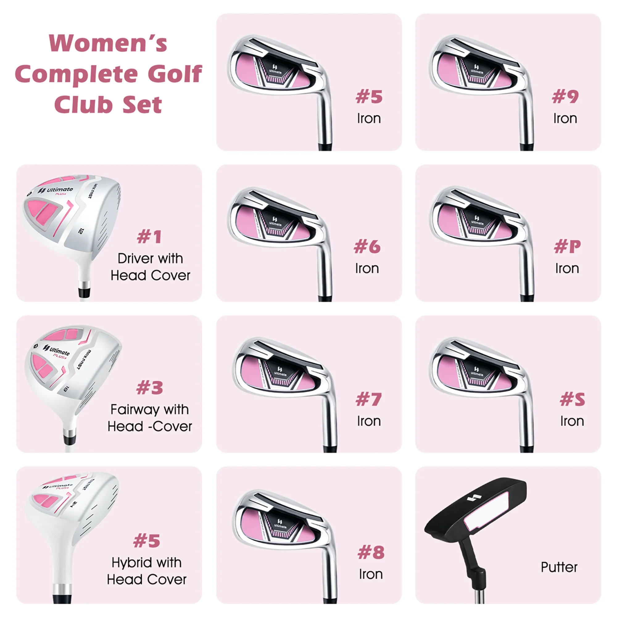 Ultimate Womens Complete Golf Club Set Golf Club Package Set W/ Rain Hood, Right Hand Purple