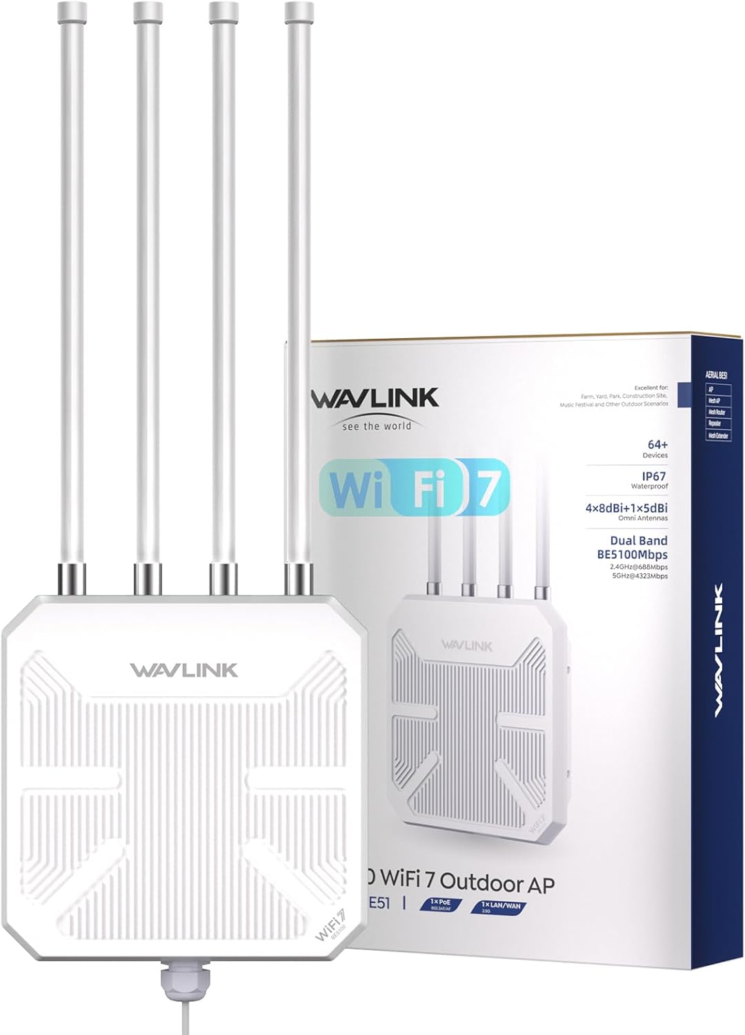 Routeur WiFi 7 extérieur BE5100 mesh IP67 PoE longue portée