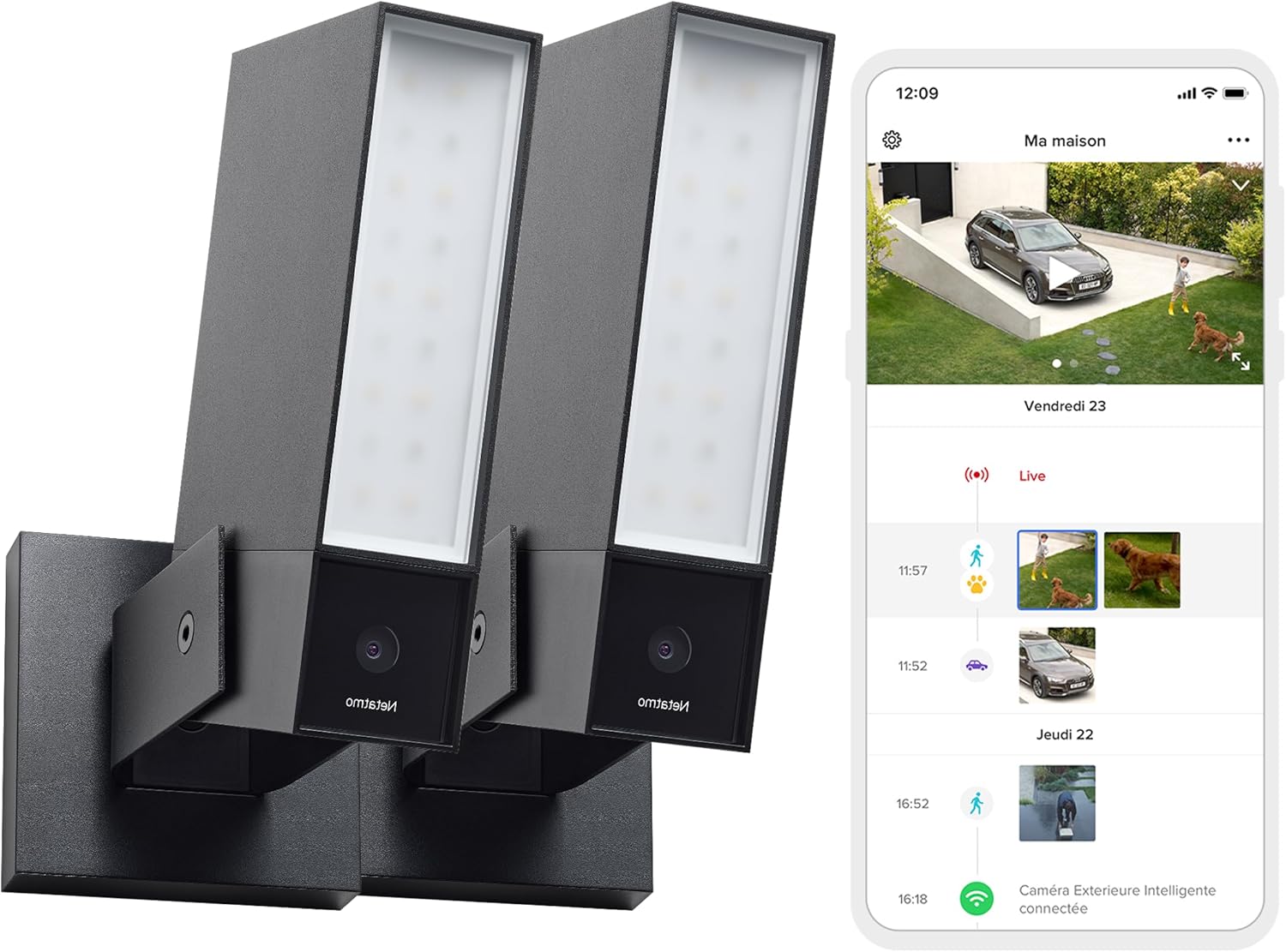Pack 2 caméras extérieures éclairage intégré détection personnes 1920p WiFi aluminium noir NBU-2-NOC-AMZ