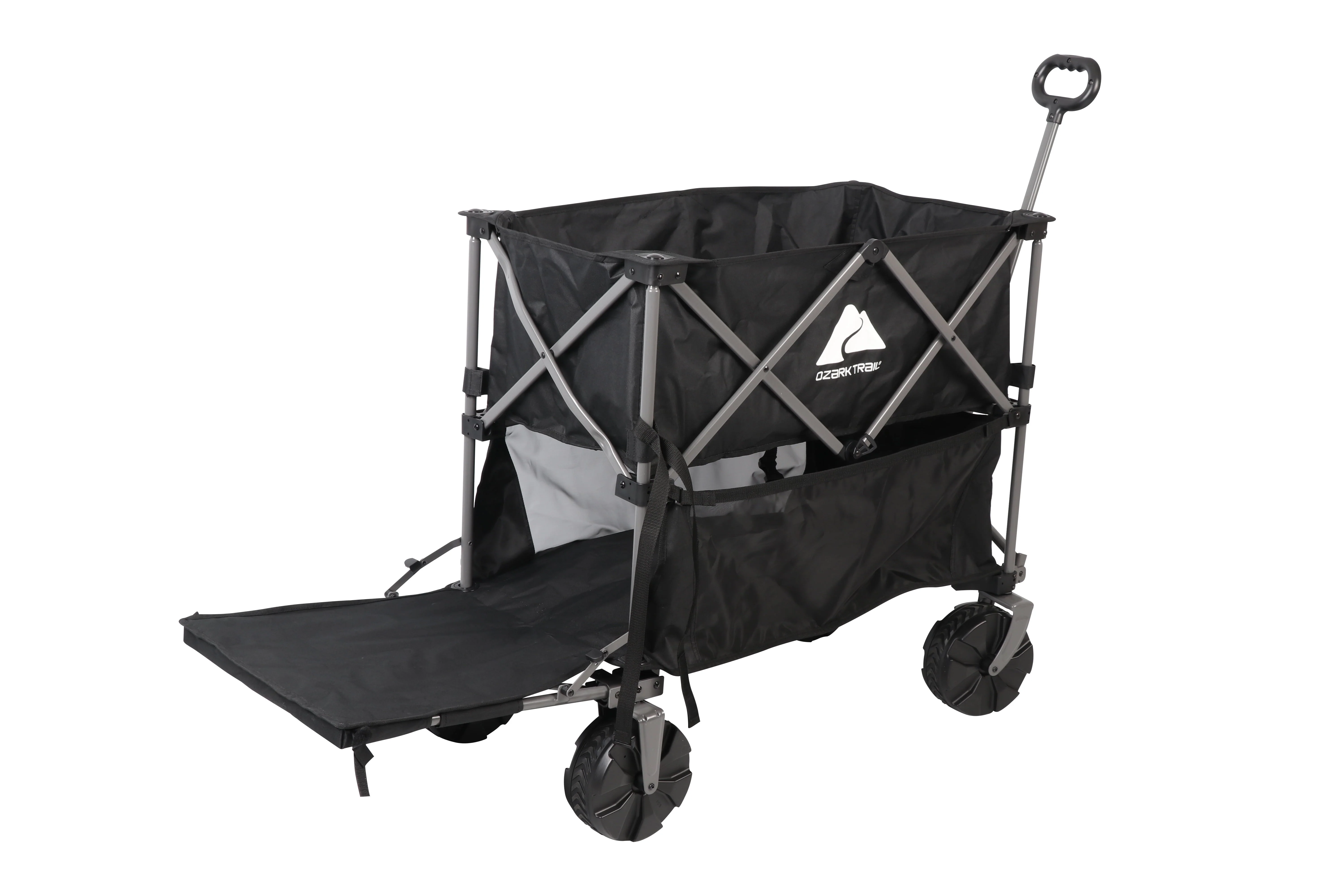 Ozark Trail Double Decker Folding Wagon with Extension Handle, Black