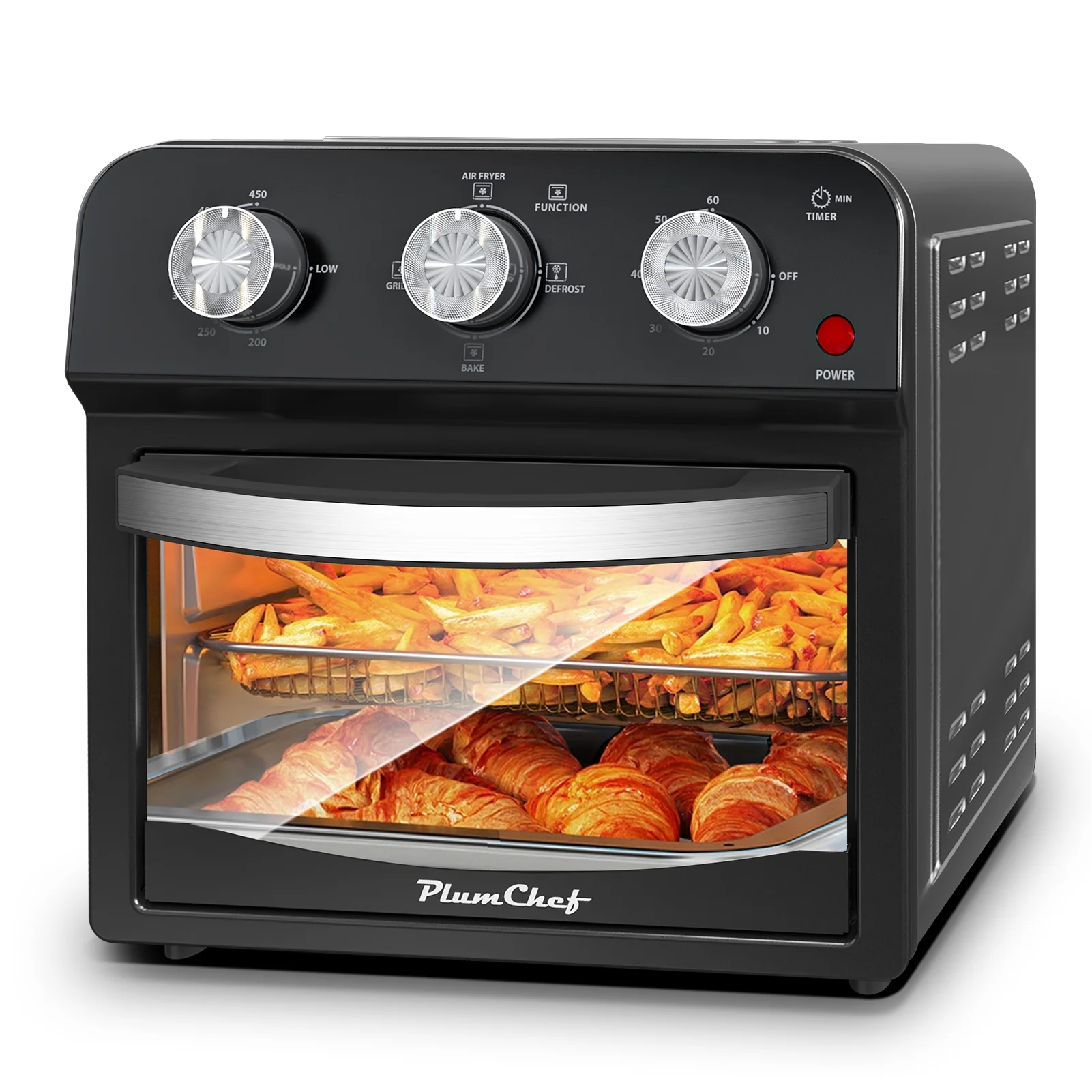 Plumchef 12 Quart 4 Slices Air Fryer Convection Toaster Oven, 1500W, 4 Cooking Modes, 7 in 1 Multifunction with Roast, Bake, Grill, Broil, Toast, Dehydrate, Defrost, Stainless Stee