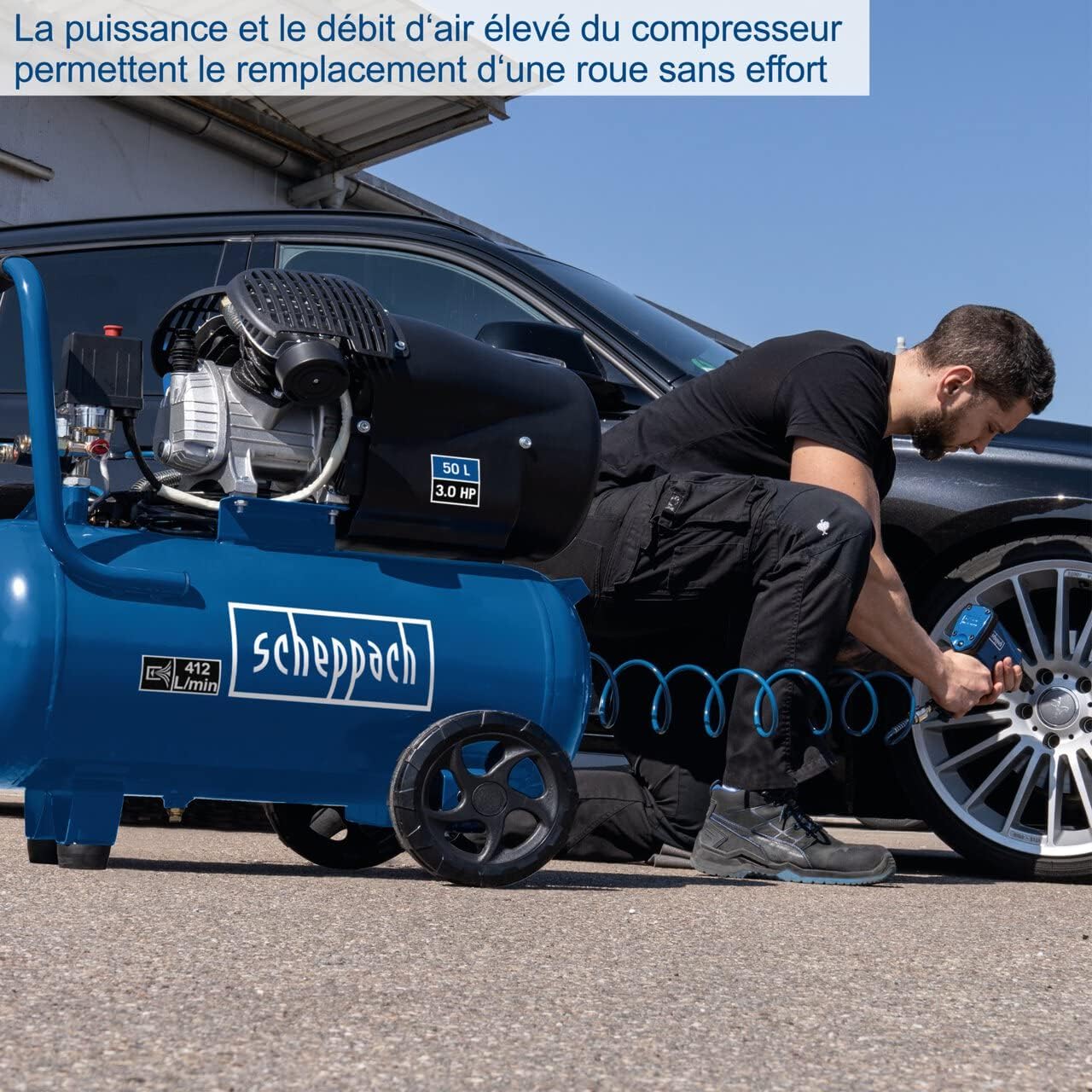 Compresseur 50 L 2200W 8 bar double cylindre lubrifié