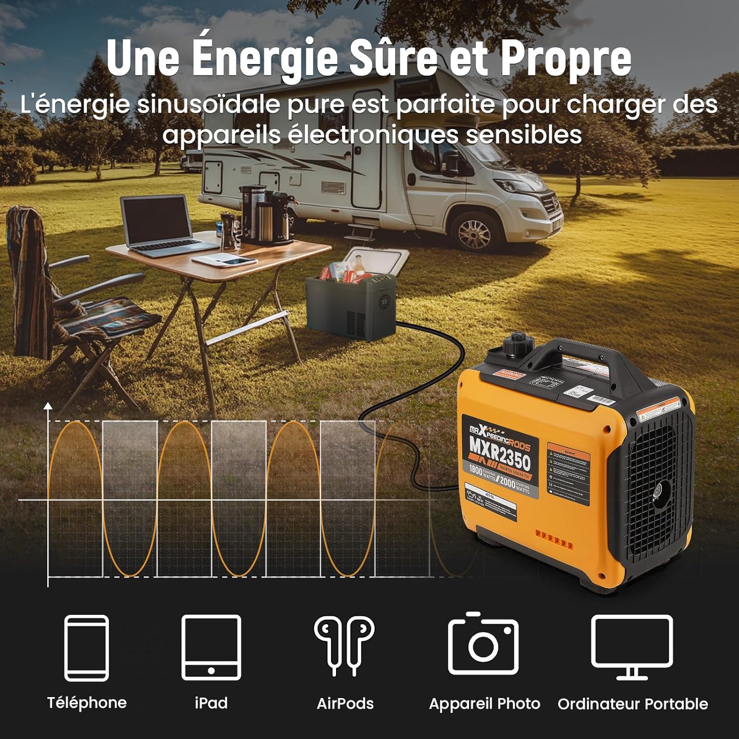 Générateur électrique inverter 2000W silencieux essence 4 temps affichage numérique