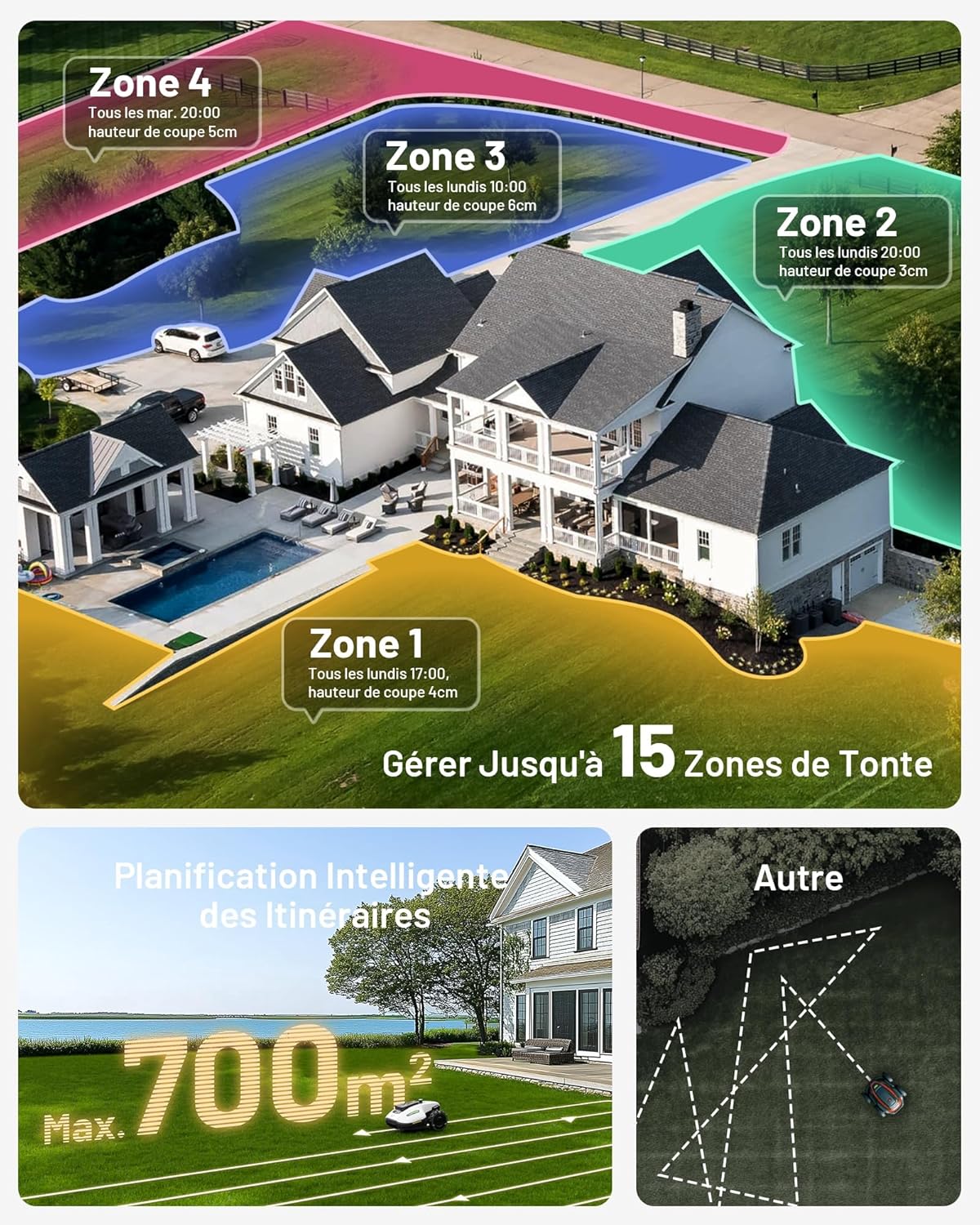 Robot tondeuse YUKA Mini 500 sans fil NetRTK Vision pente 50% cartographie auto module 4G
